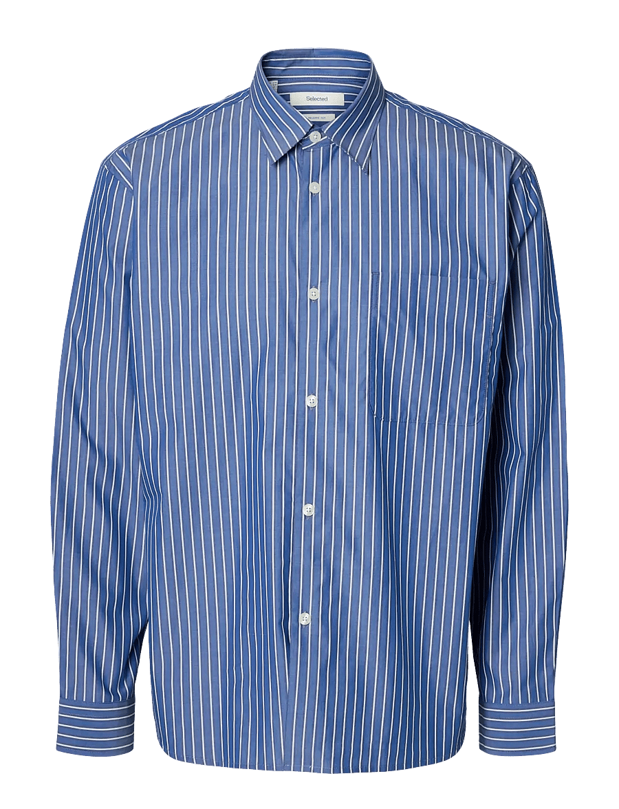Selected - SLMRLXSANDER ISAK POPLIN LS SHIRT NOOS - randiga skjortor - limoges - 1