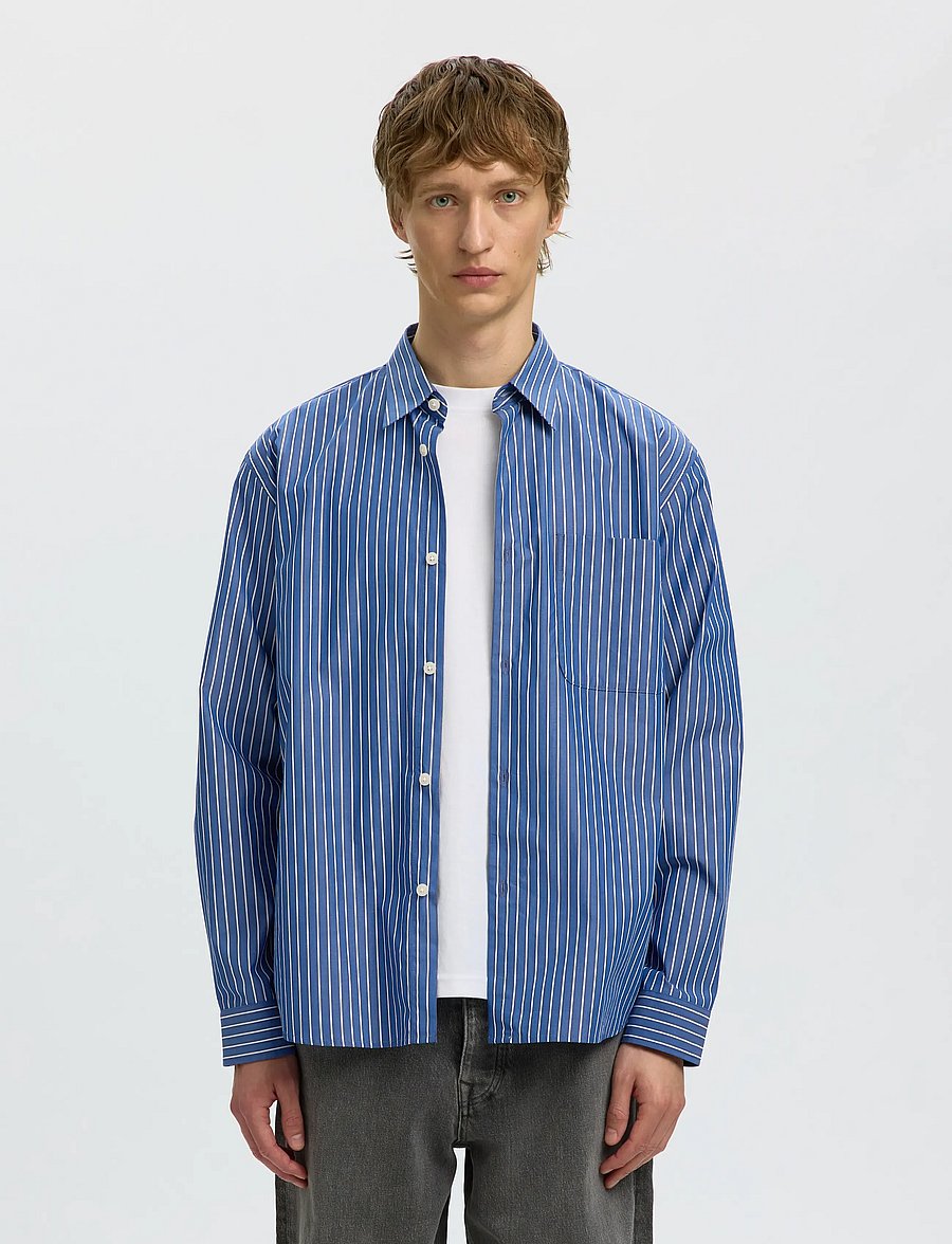 Selected - SLMRLXSANDER ISAK POPLIN LS SHIRT NOOS - randiga skjortor - limoges - 0