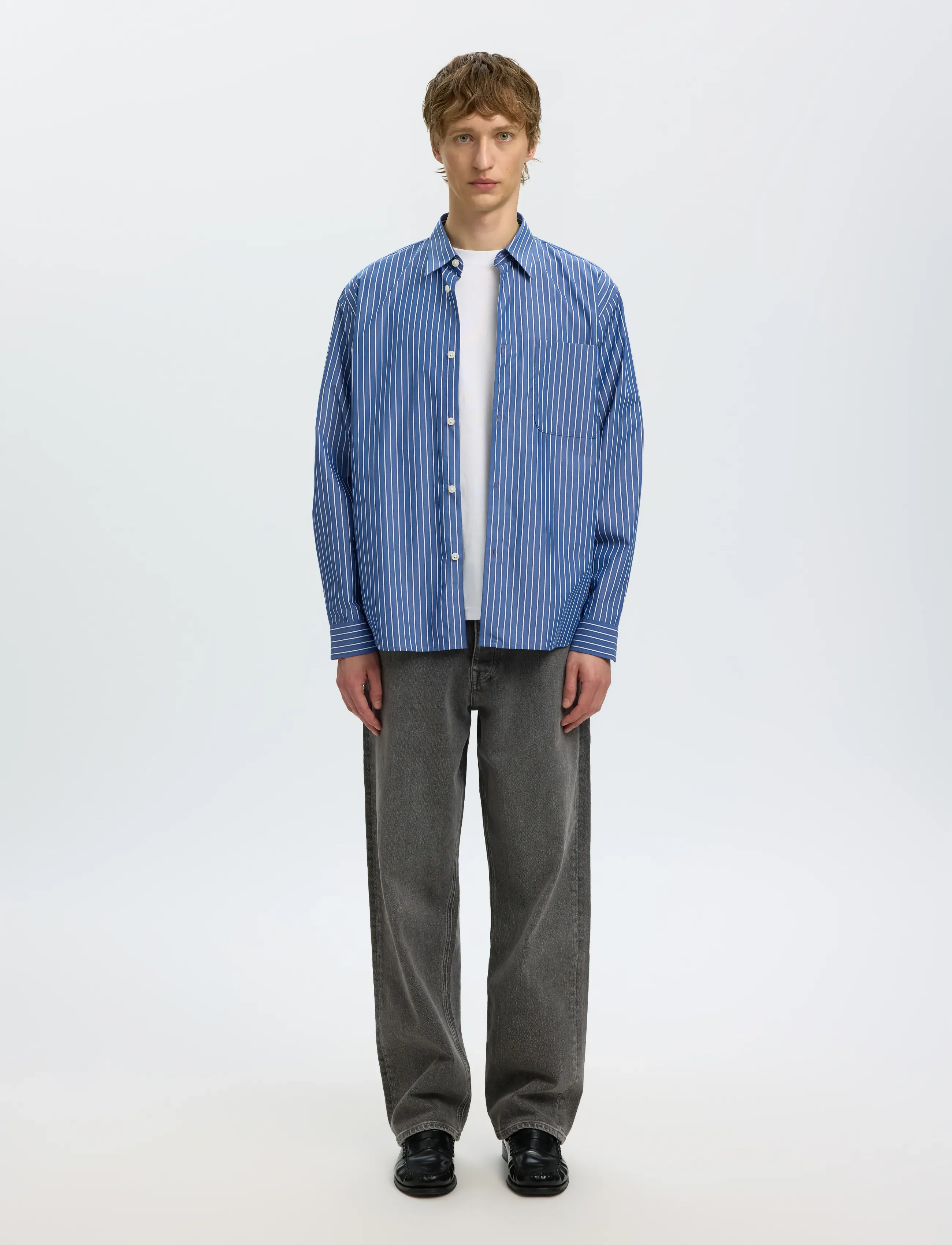 Selected - SLMRLXSANDER ISAK POPLIN LS SHIRT NOOS - randiga skjortor - limoges - 3