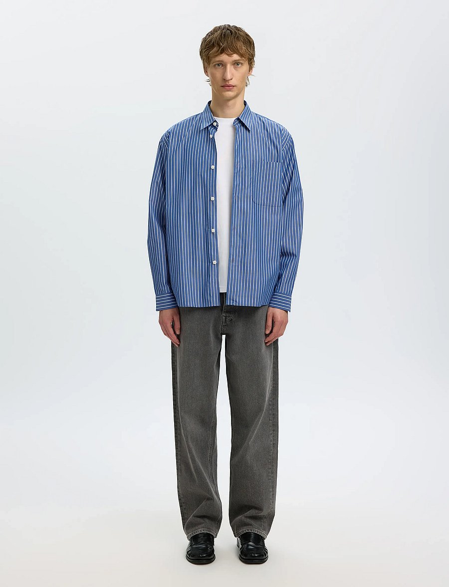 Selected - SLMRLXSANDER ISAK POPLIN LS SHIRT NOOS - randiga skjortor - limoges - 3