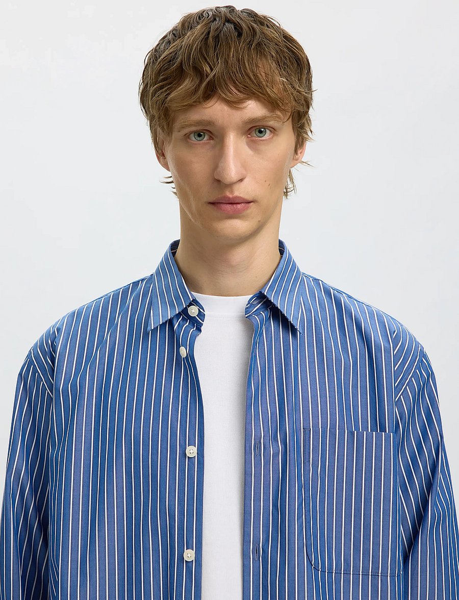 Selected - SLMRLXSANDER ISAK POPLIN LS SHIRT NOOS - randiga skjortor - limoges - 4