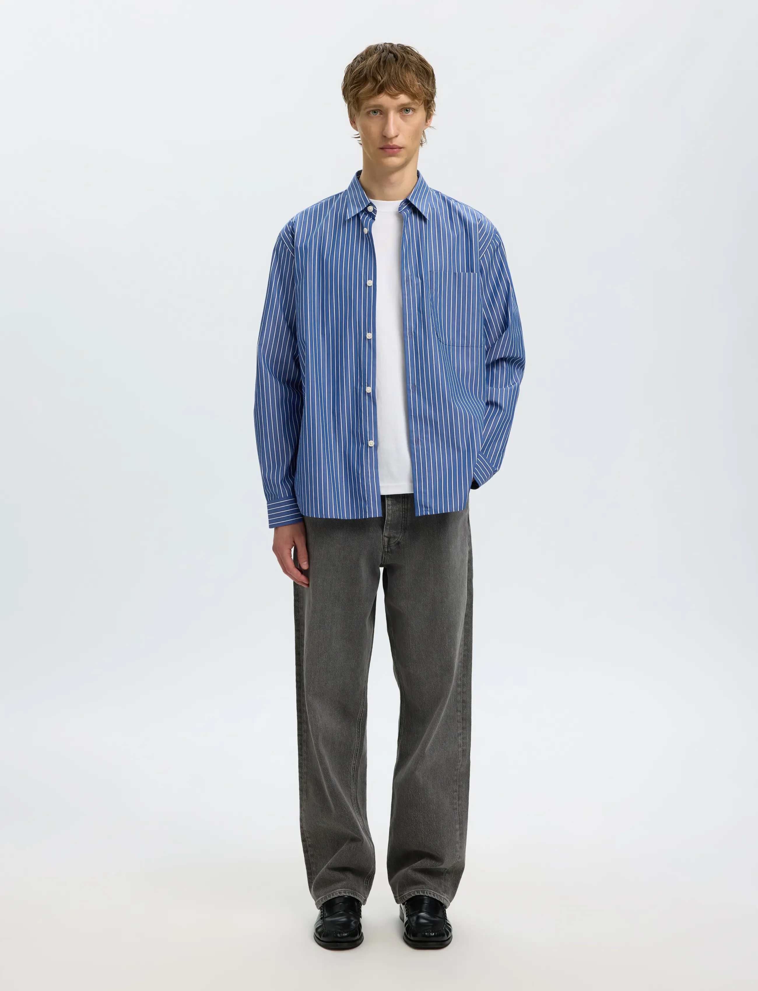 Selected - SLMRLXSANDER ISAK POPLIN LS SHIRT NOOS - randiga skjortor - limoges - 5