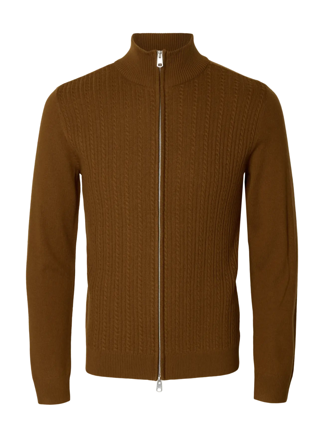 Selected SLMTRAY MERINO BRUSHED STRUC ZIP NOOS - Riided - MONKS ROBE / brown