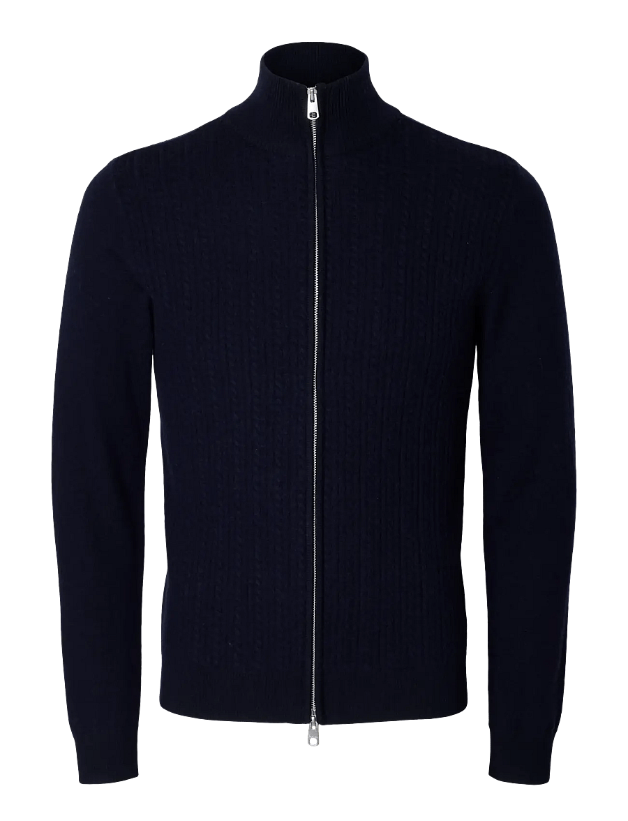 Selected - SLMTRAY MERINO BRUSHED STRUC ZIP NOOS - lukuga džemprid - navy blazer - 0