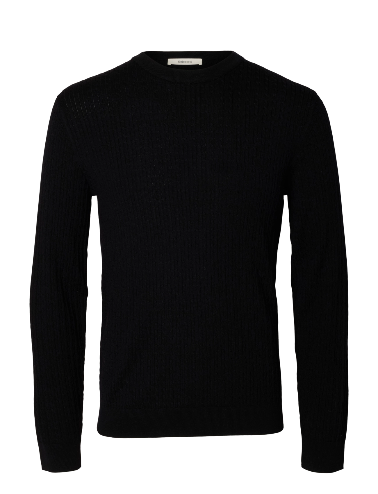 Selected SLMTRAY LS KNIT MERINO CABLE CREW NOOS - Rund hals - BLACK / black