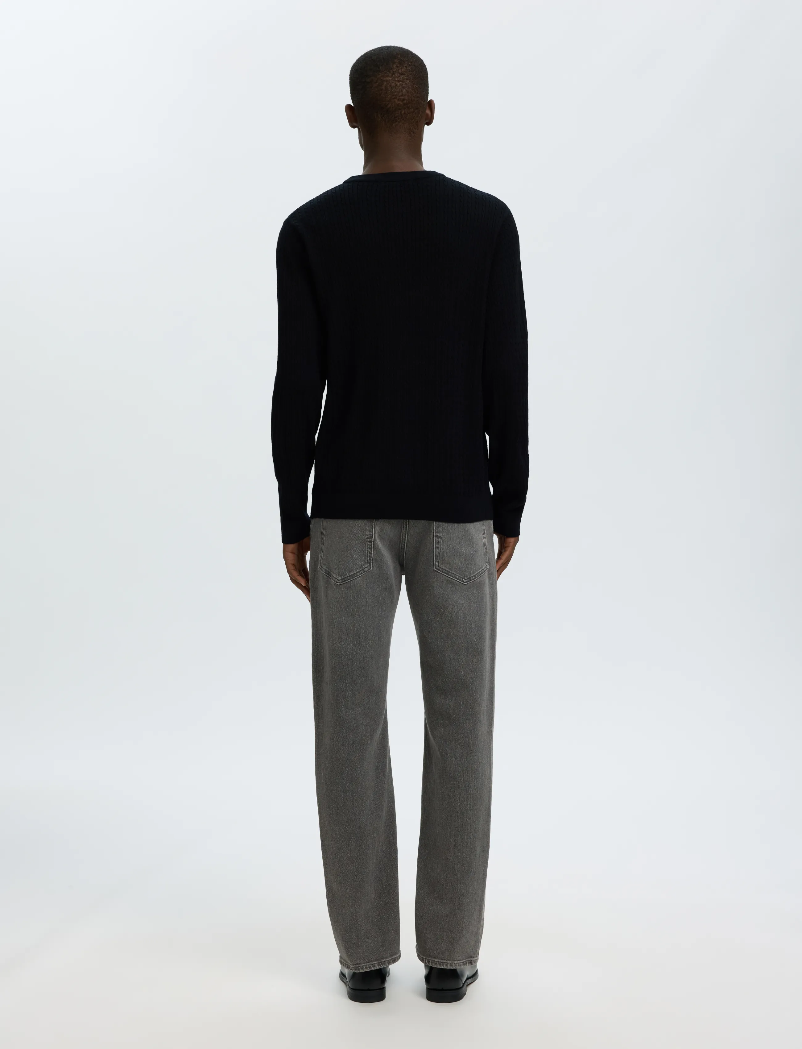 Selected - SLMTRAY LS KNIT MERINO CABLE CREW NOOS - rund hals - black - 2