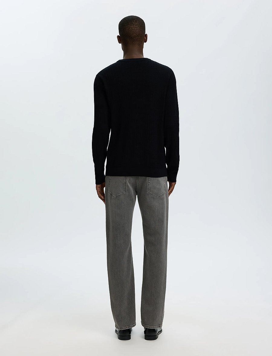 Selected - SLMTRAY LS KNIT MERINO CABLE CREW NOOS - rundhals - black - 2