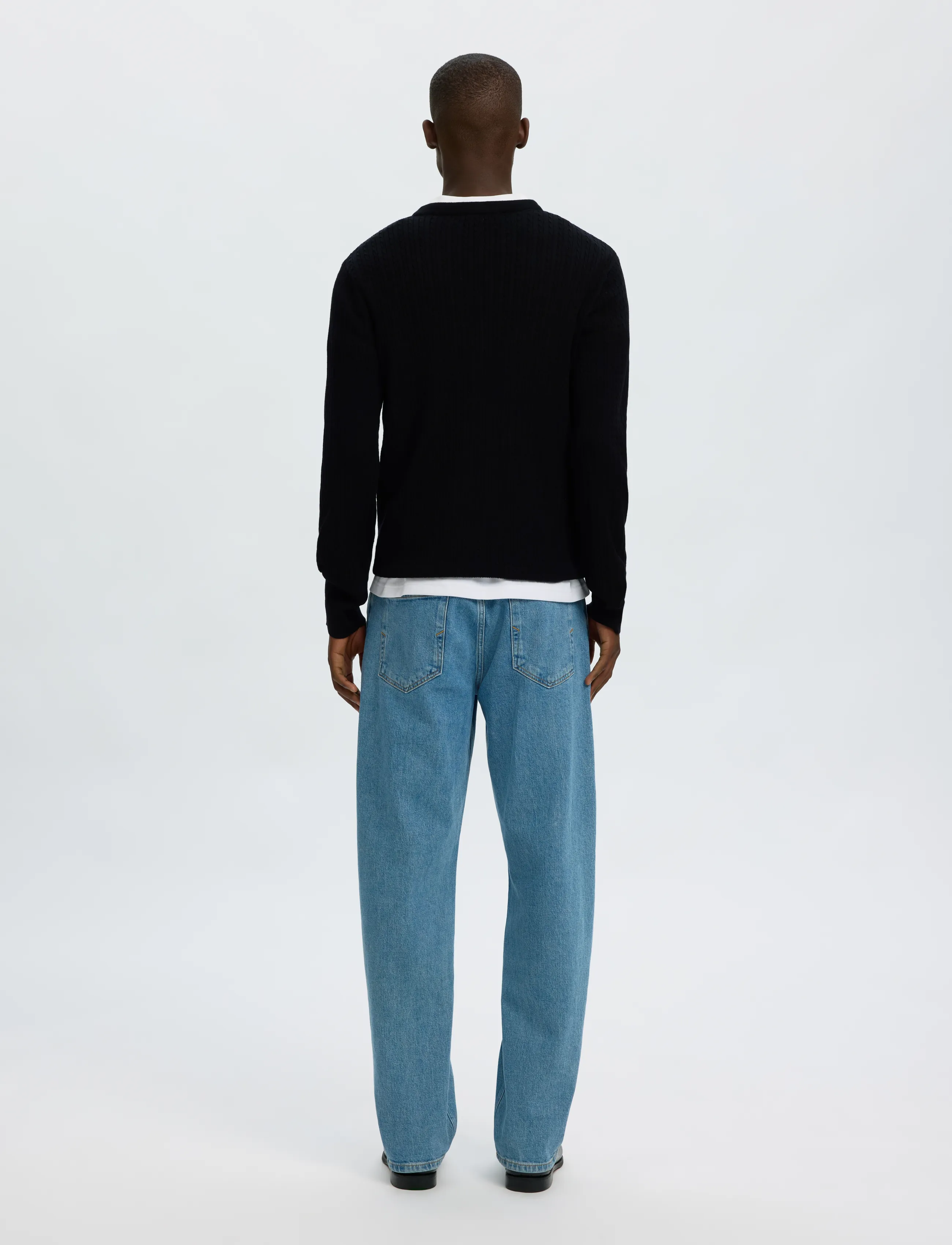 Selected - SLMTRAY LS KNIT MERINO CABLE CREW NOOS - round necks - black - 2
