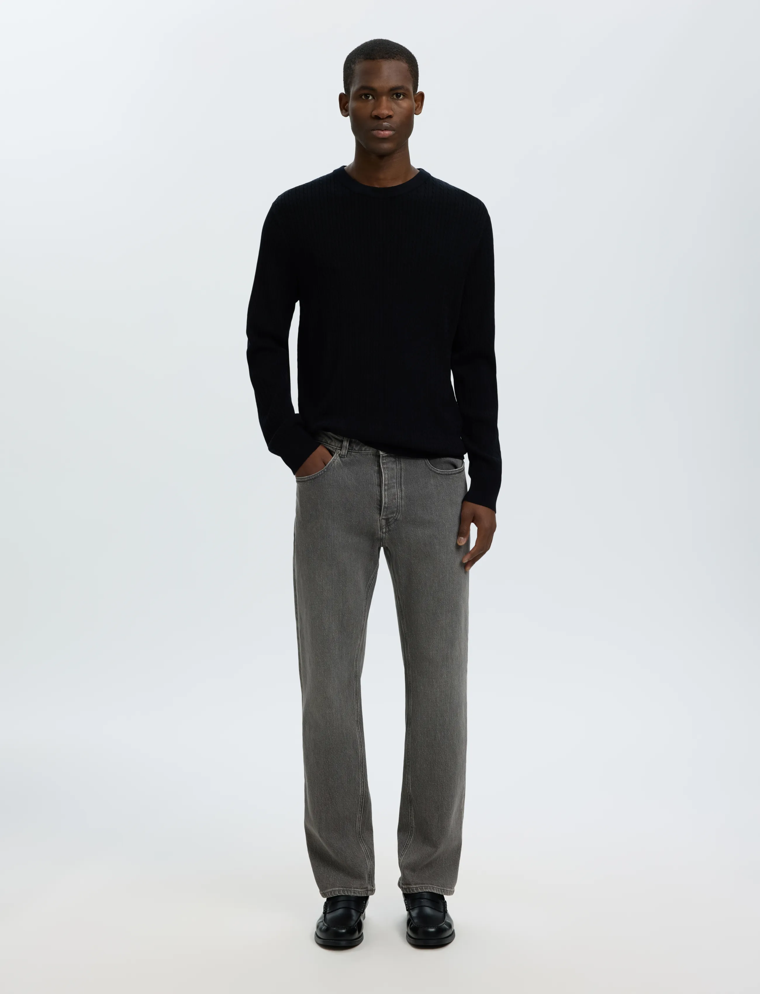Selected - SLMTRAY LS KNIT MERINO CABLE CREW NOOS - rund hals - black - 3