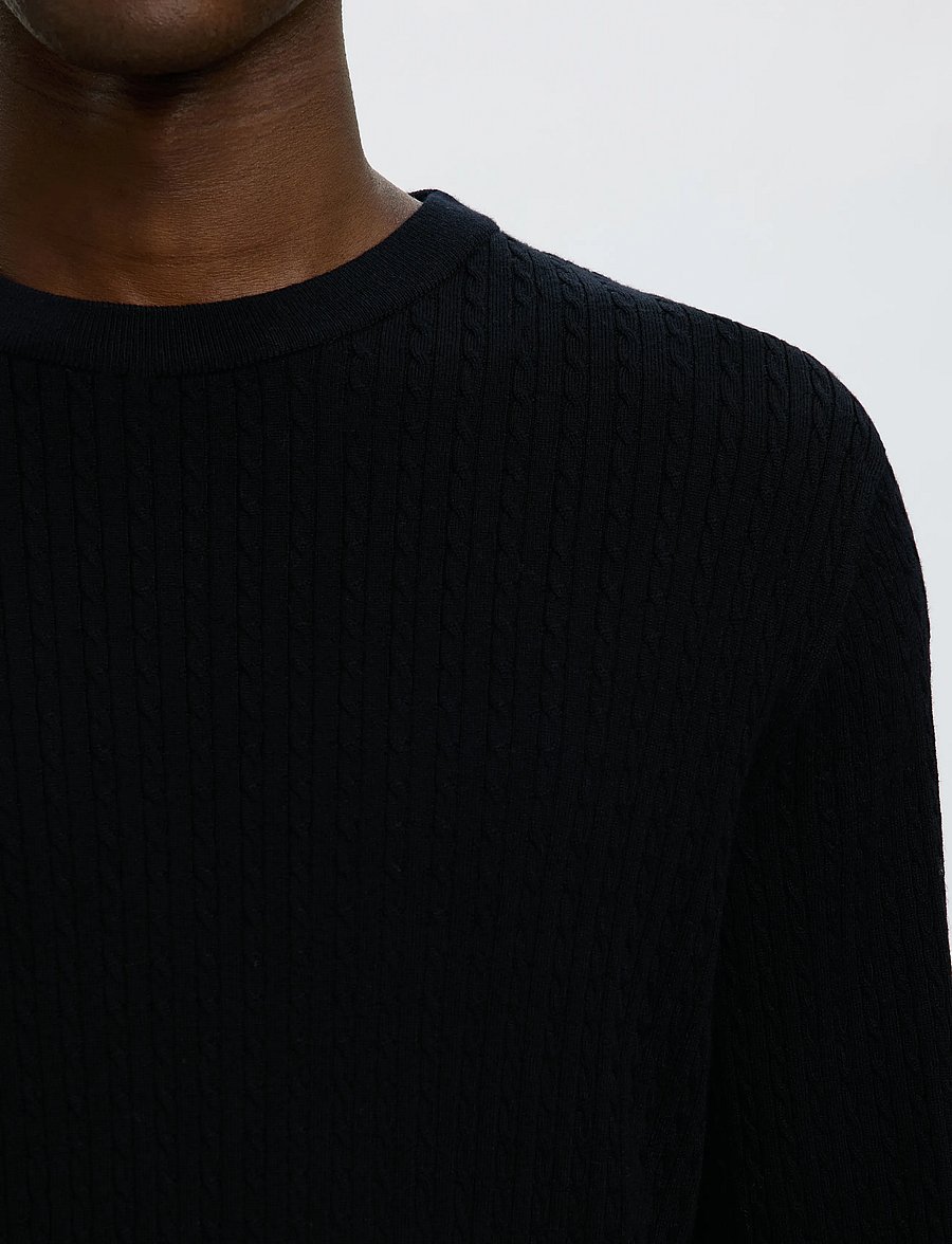 Selected - SLMTRAY LS KNIT MERINO CABLE CREW NOOS - rundhals - black - 4