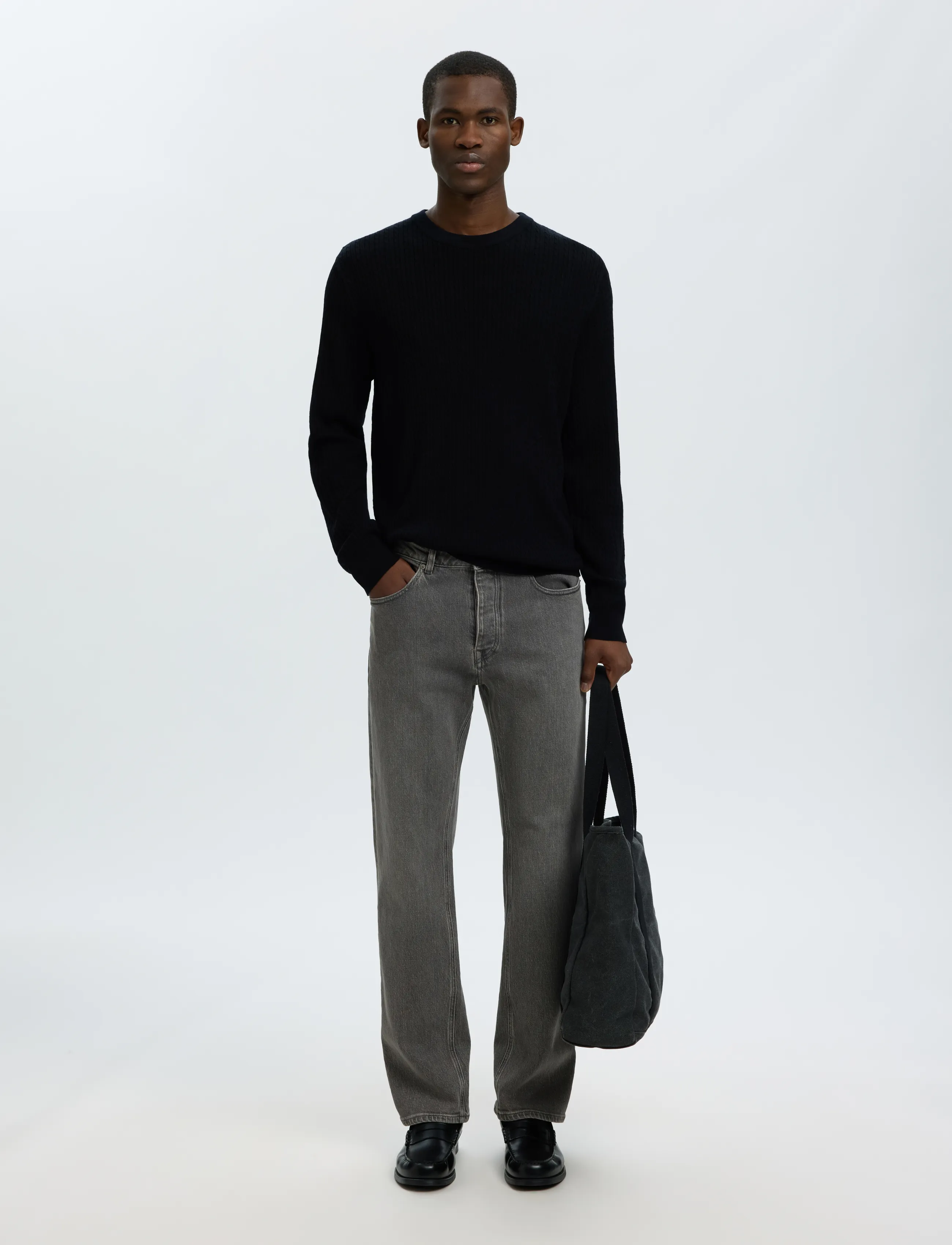 Selected - SLMTRAY LS KNIT MERINO CABLE CREW NOOS - rund hals - black - 5