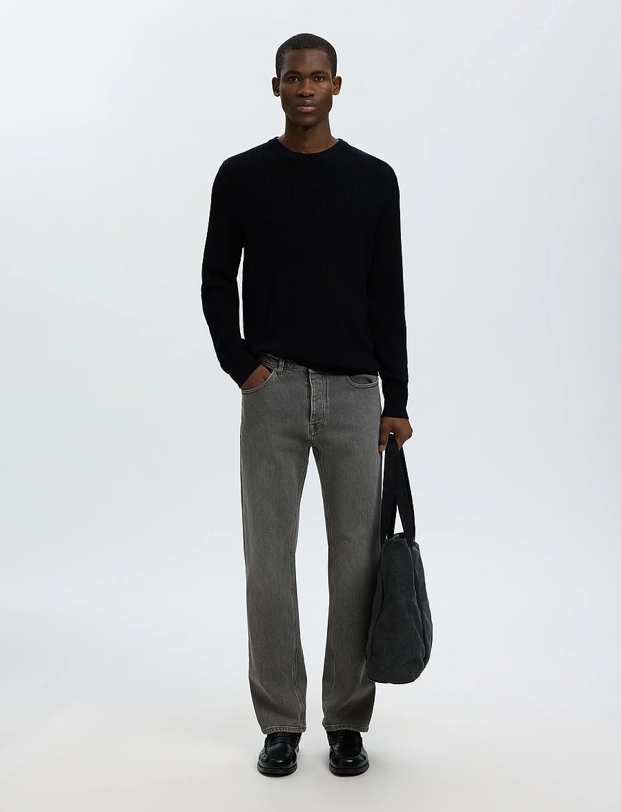 Selected - SLMTRAY LS KNIT MERINO CABLE CREW NOOS - rundhals - black - 5