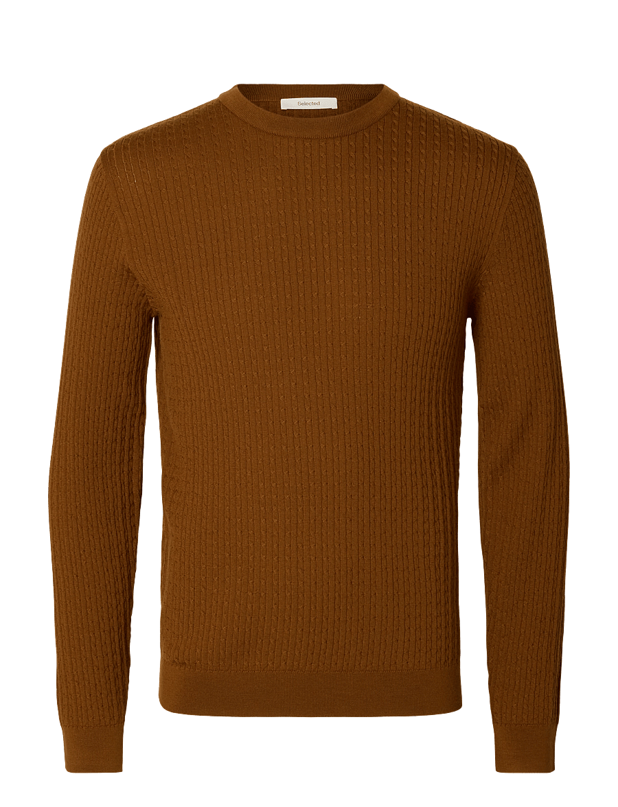 Selected - SLMTRAY LS KNIT MERINO CABLE CREW NOOS - rundhals - monks robe - 1
