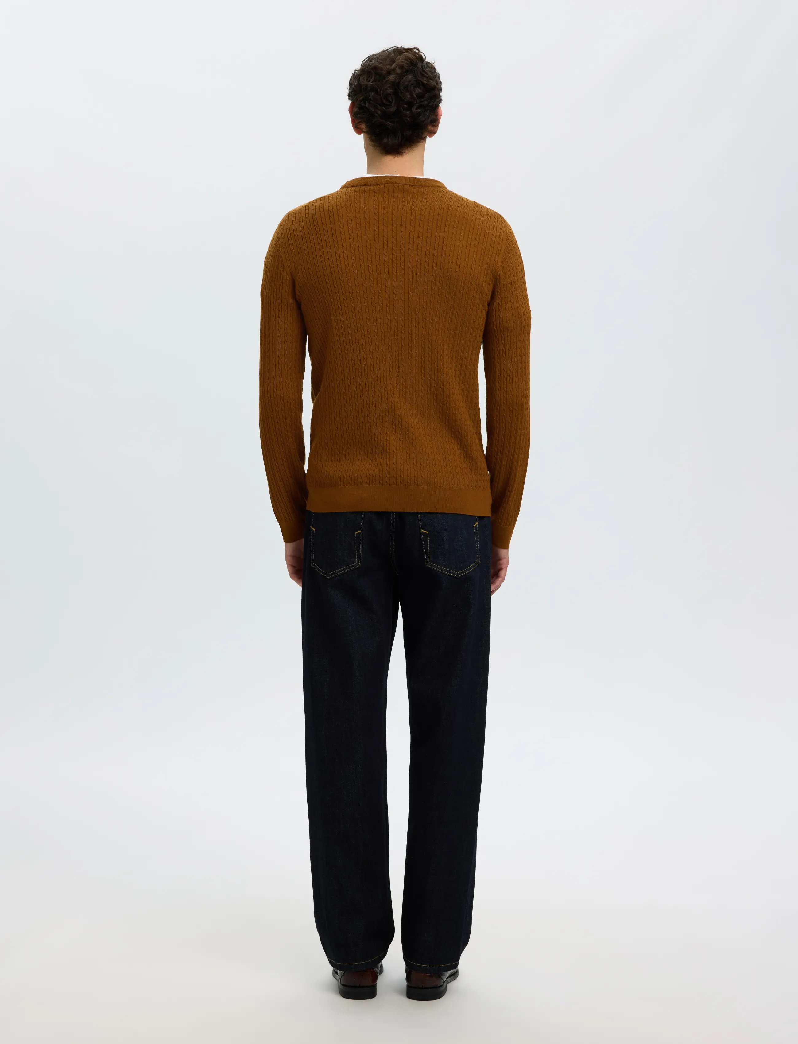 Selected - SLMTRAY LS KNIT MERINO CABLE CREW NOOS - rund hals - monks robe - 2