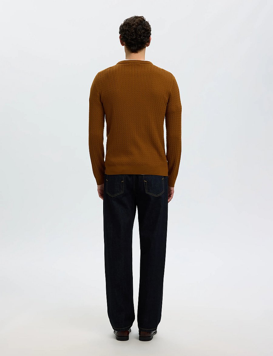 Selected - SLMTRAY LS KNIT MERINO CABLE CREW NOOS - rundhals - monks robe - 2