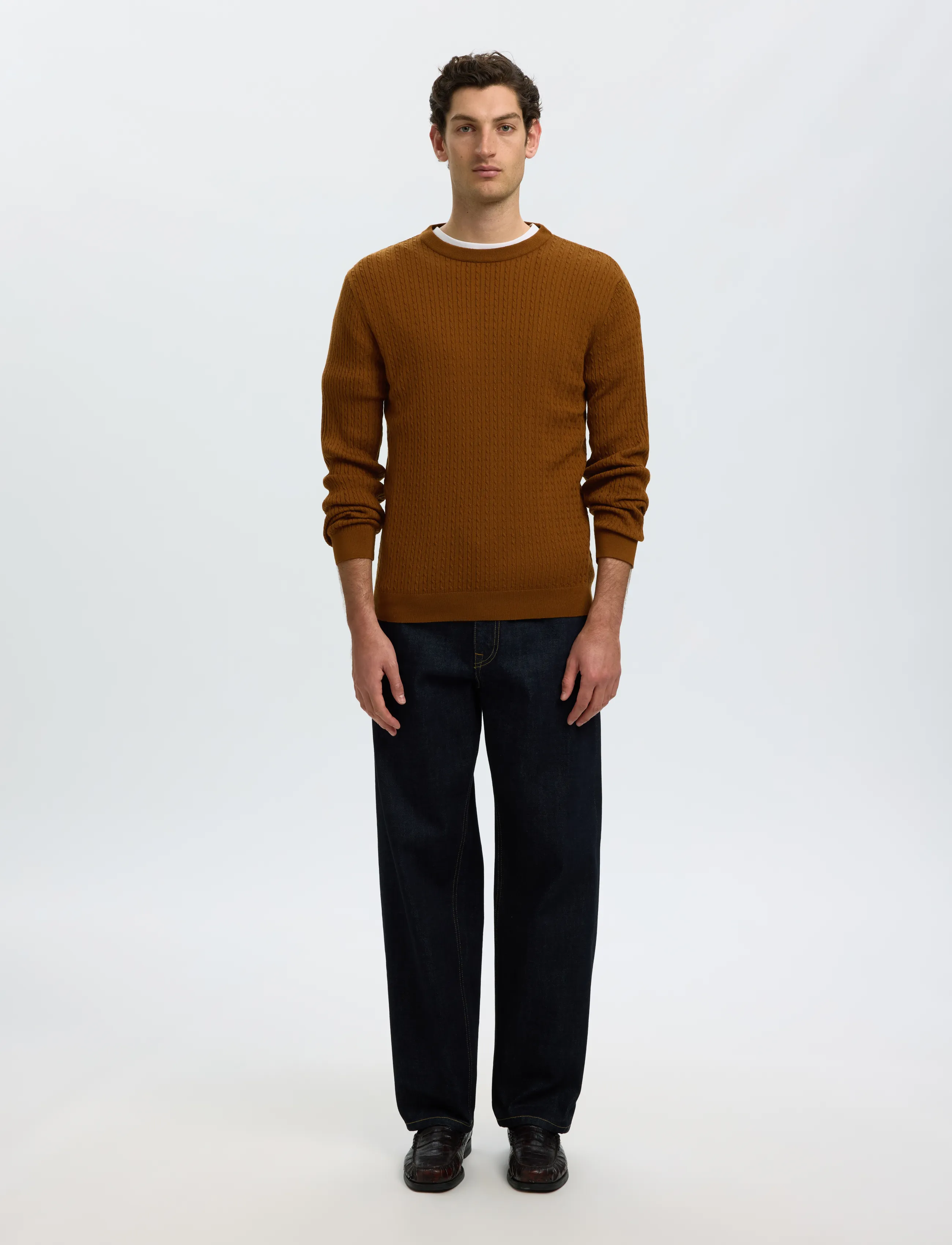 Selected - SLMTRAY LS KNIT MERINO CABLE CREW NOOS - rund hals - monks robe - 3