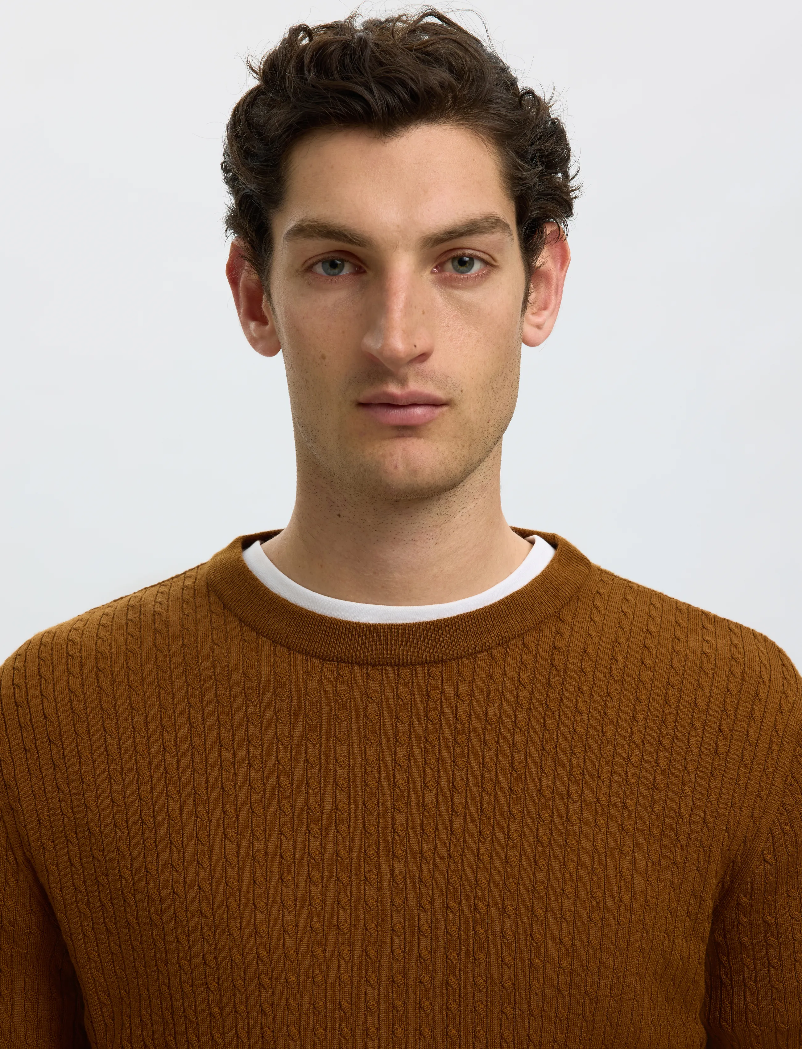 Selected - SLMTRAY LS KNIT MERINO CABLE CREW NOOS - rund hals - monks robe - 4