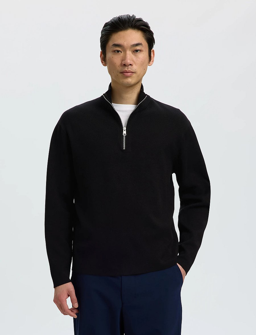 Selected - SLMTELLER FN HALF ZIP NOOS - pullover mit halbem reißverschluss - black - 0
