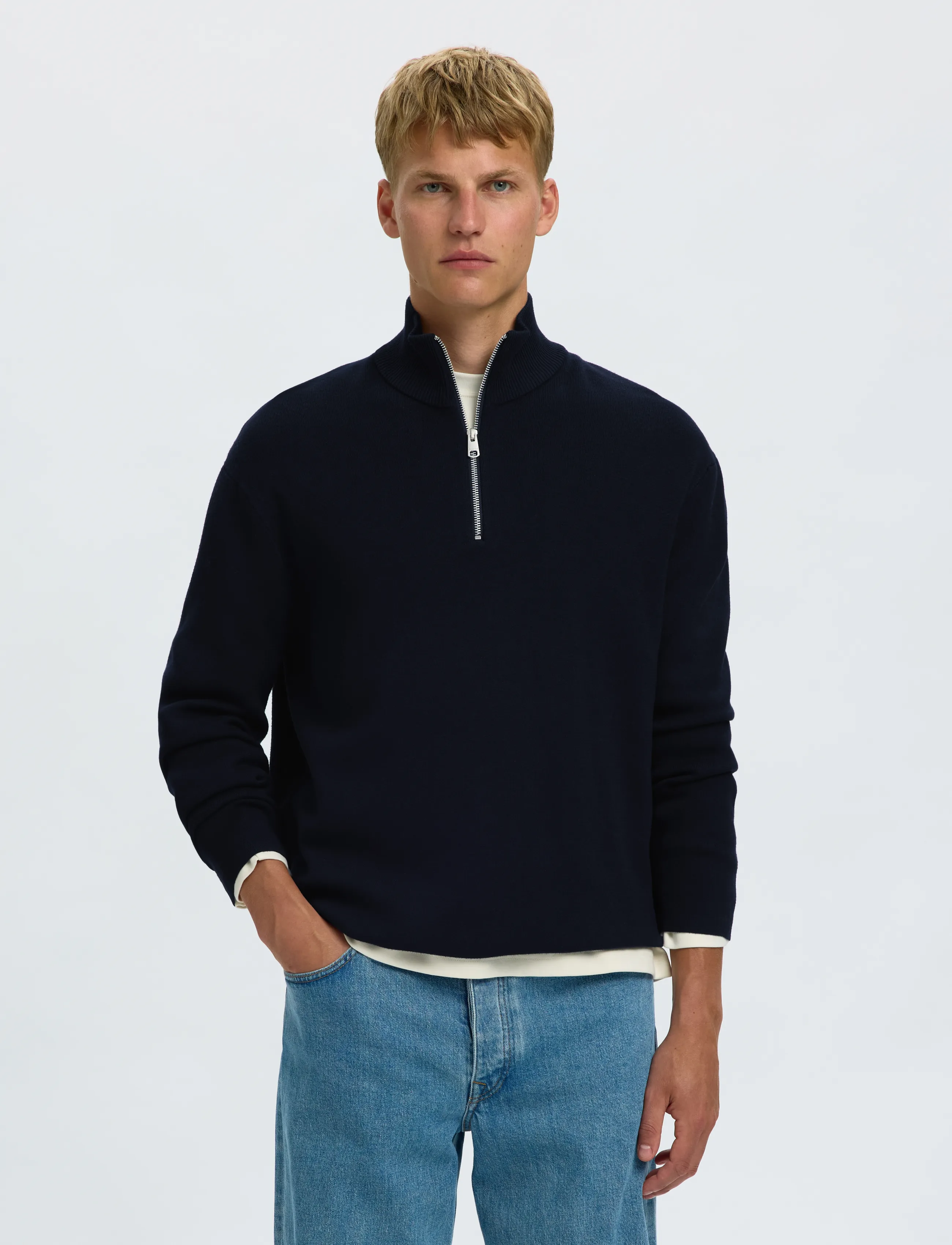 Selected SLMTELLER FN HALF ZIP NOOS - Nach Stil kaufen - SKY CAPTAIN / navy