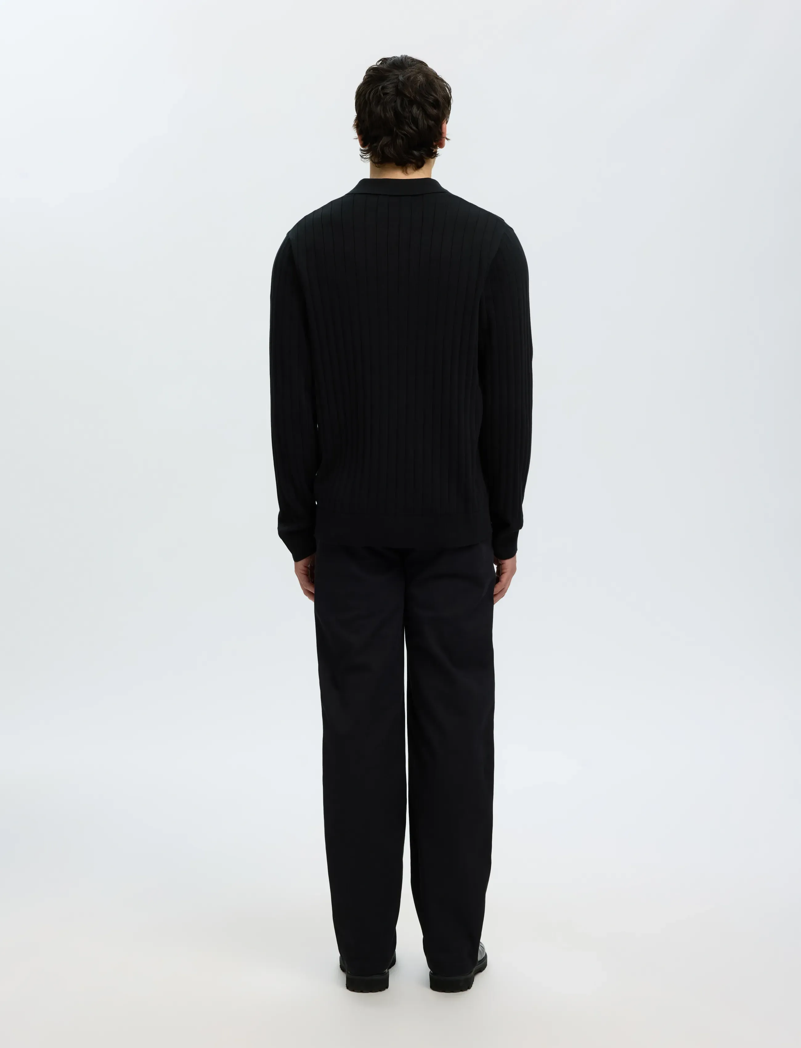 Selected - SLMTORINO LS KNIT RIB POLO NOOS - poloer i strik med lange ærmer - black - 2