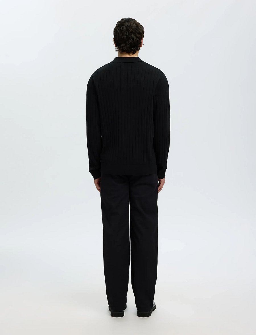 Selected - SLMTORINO LS KNIT RIB POLO NOOS - langärmelige strick-polohemden - black - 2