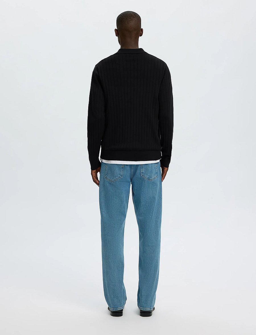 Selected - SLMTORINO LS KNIT RIB POLO NOOS - langärmelige strick-polohemden - black - 2