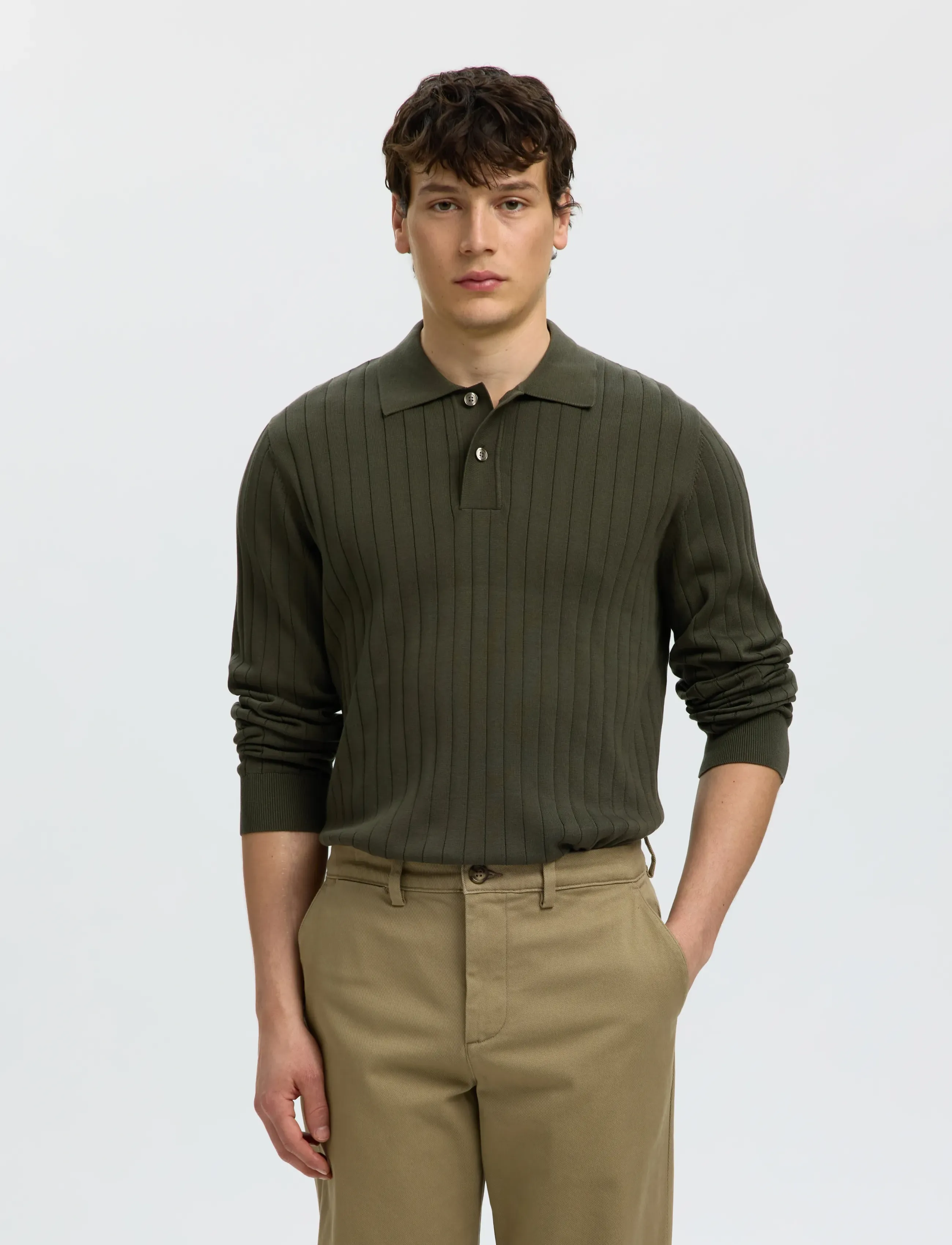 Selected SLMTORINO LS KNIT RIB POLO NOOS - Selected - FOREST NIGHT / green