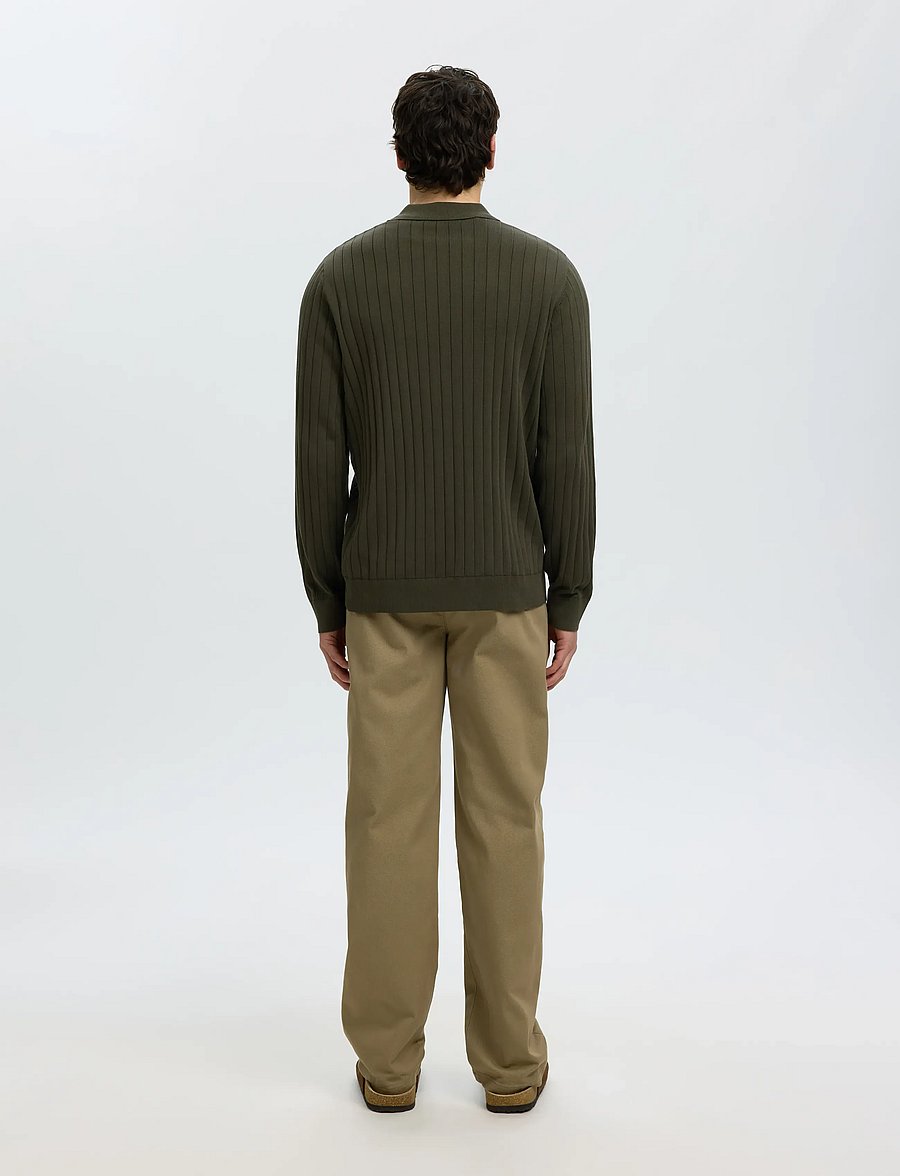 Selected - SLMTORINO LS KNIT RIB POLO NOOS - langärmelige strick-polohemden - forest night - 2