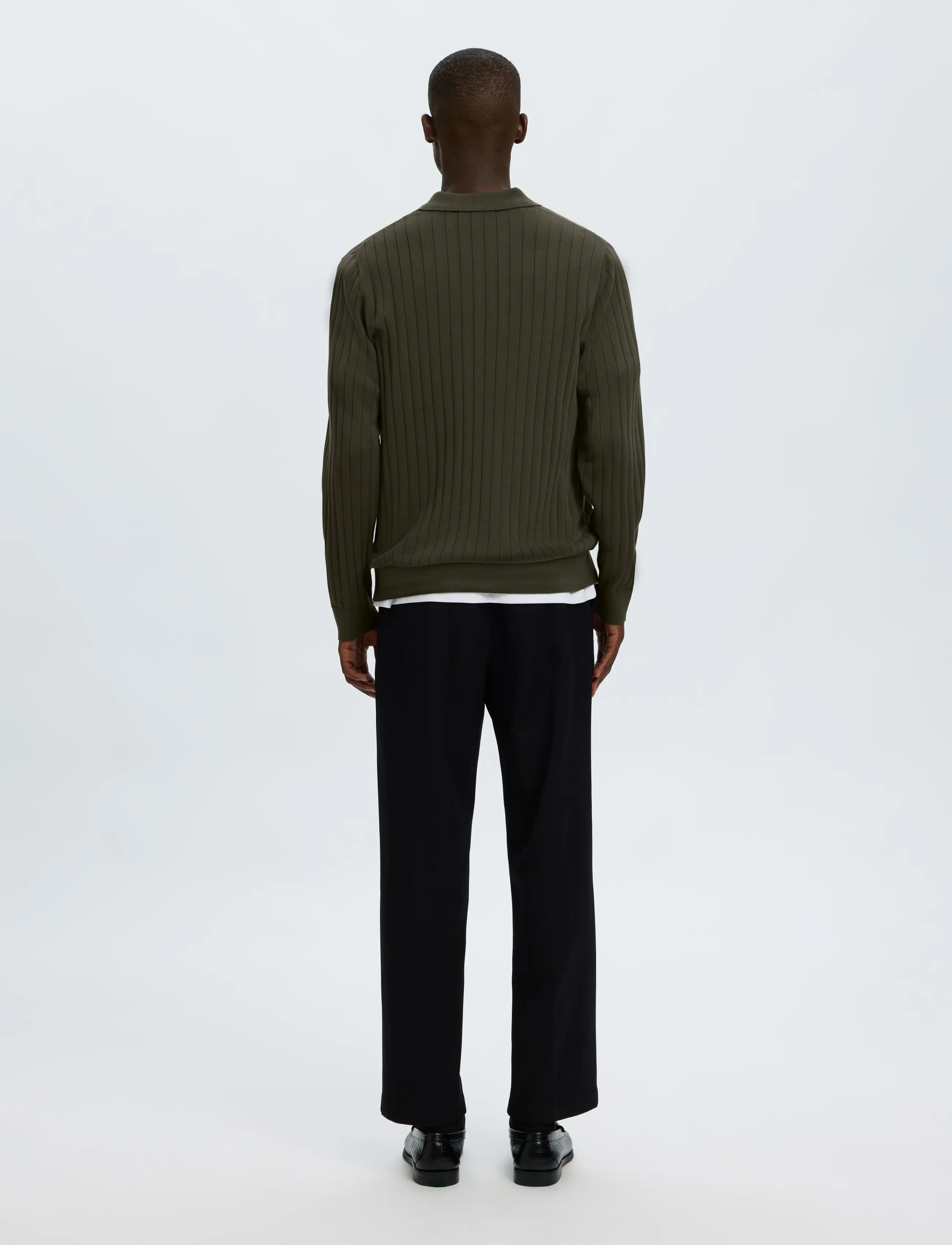Selected - SLMTORINO LS KNIT RIB POLO NOOS - langärmelige strick-polohemden - forest night - 2
