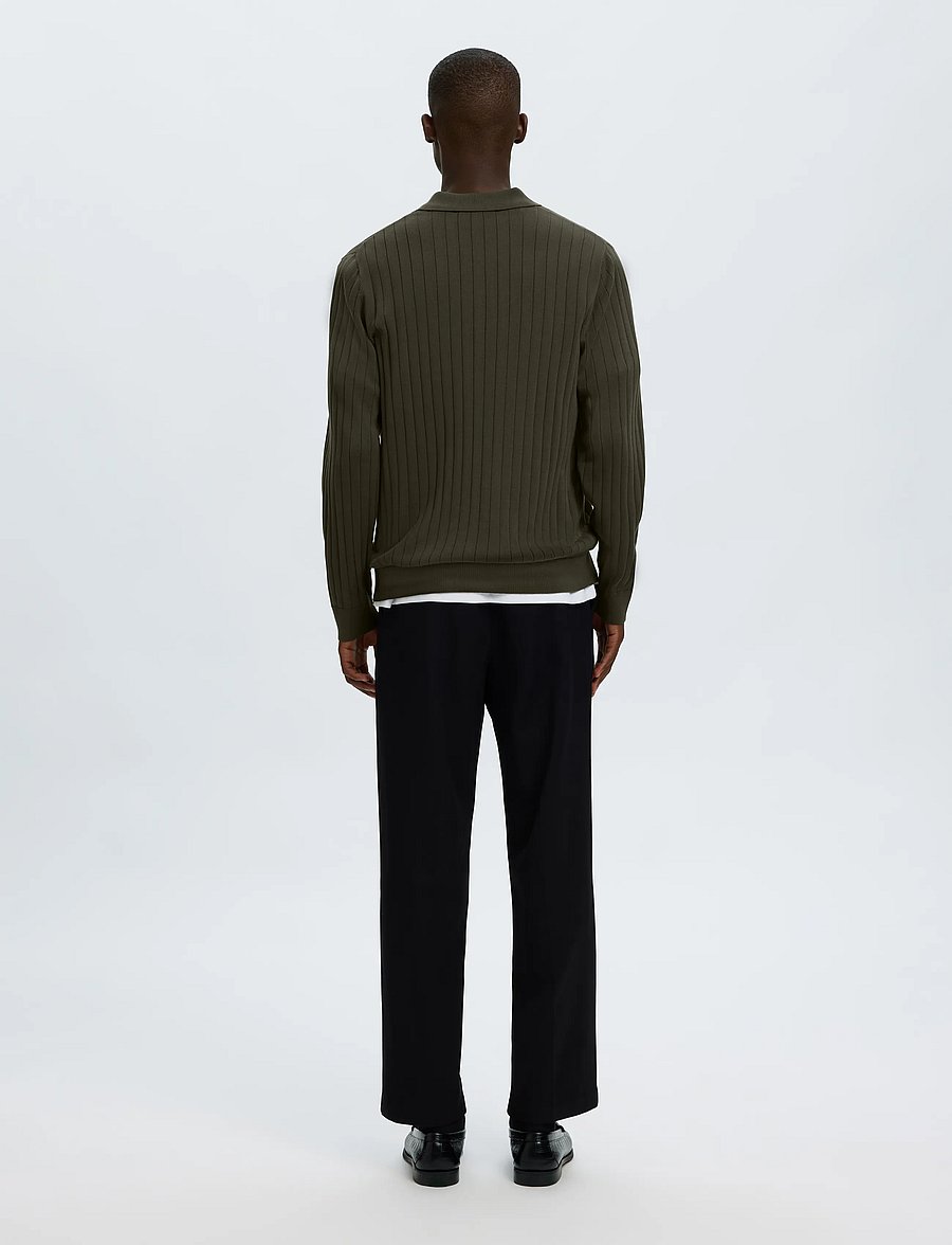 Selected - SLMTORINO LS KNIT RIB POLO NOOS - langärmelige strick-polohemden - forest night - 2