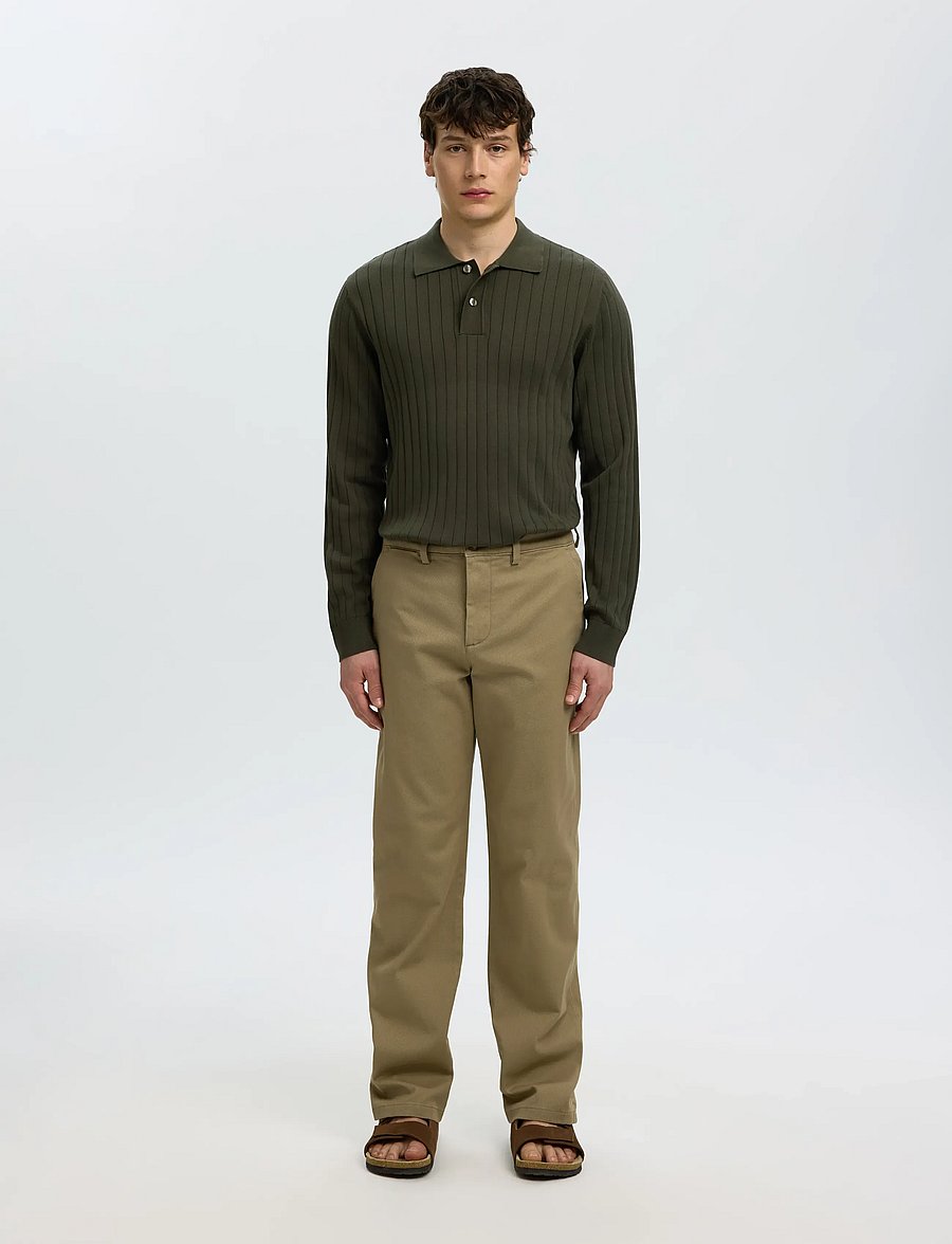 Selected - SLMTORINO LS KNIT RIB POLO NOOS - langärmelige strick-polohemden - forest night - 3