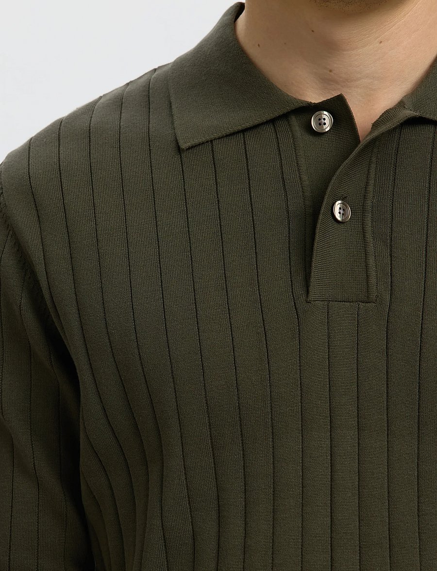 Selected - SLMTORINO LS KNIT RIB POLO NOOS - langärmelige strick-polohemden - forest night - 4