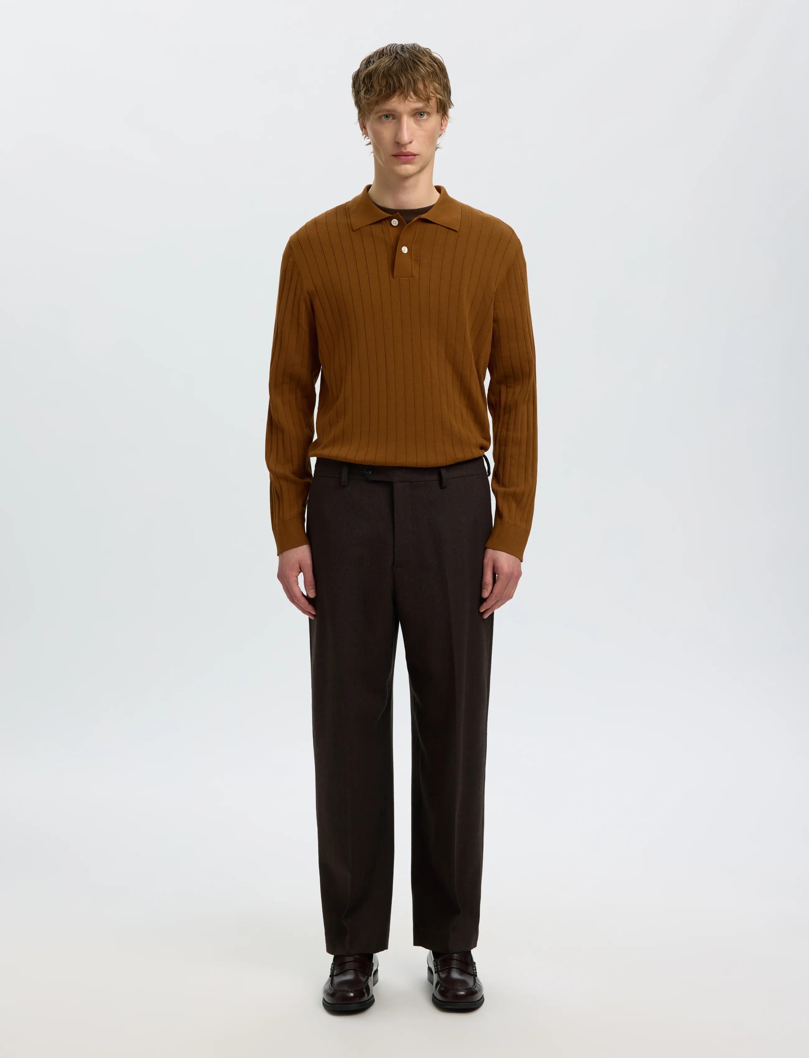 Selected - SLMTORINO LS KNIT RIB POLO NOOS - monks robe - 3