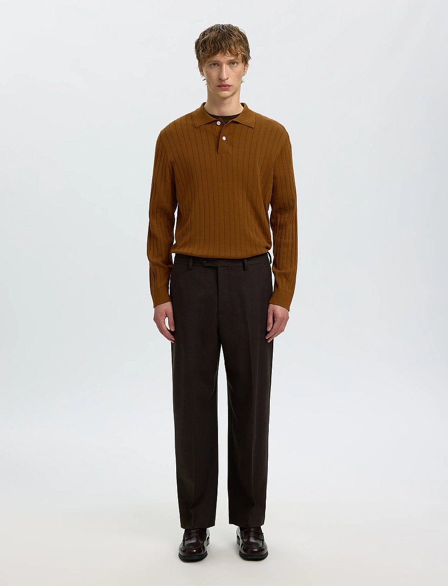 Selected - SLMTORINO LS KNIT RIB POLO NOOS - langärmelige strick-polohemden - monks robe - 3