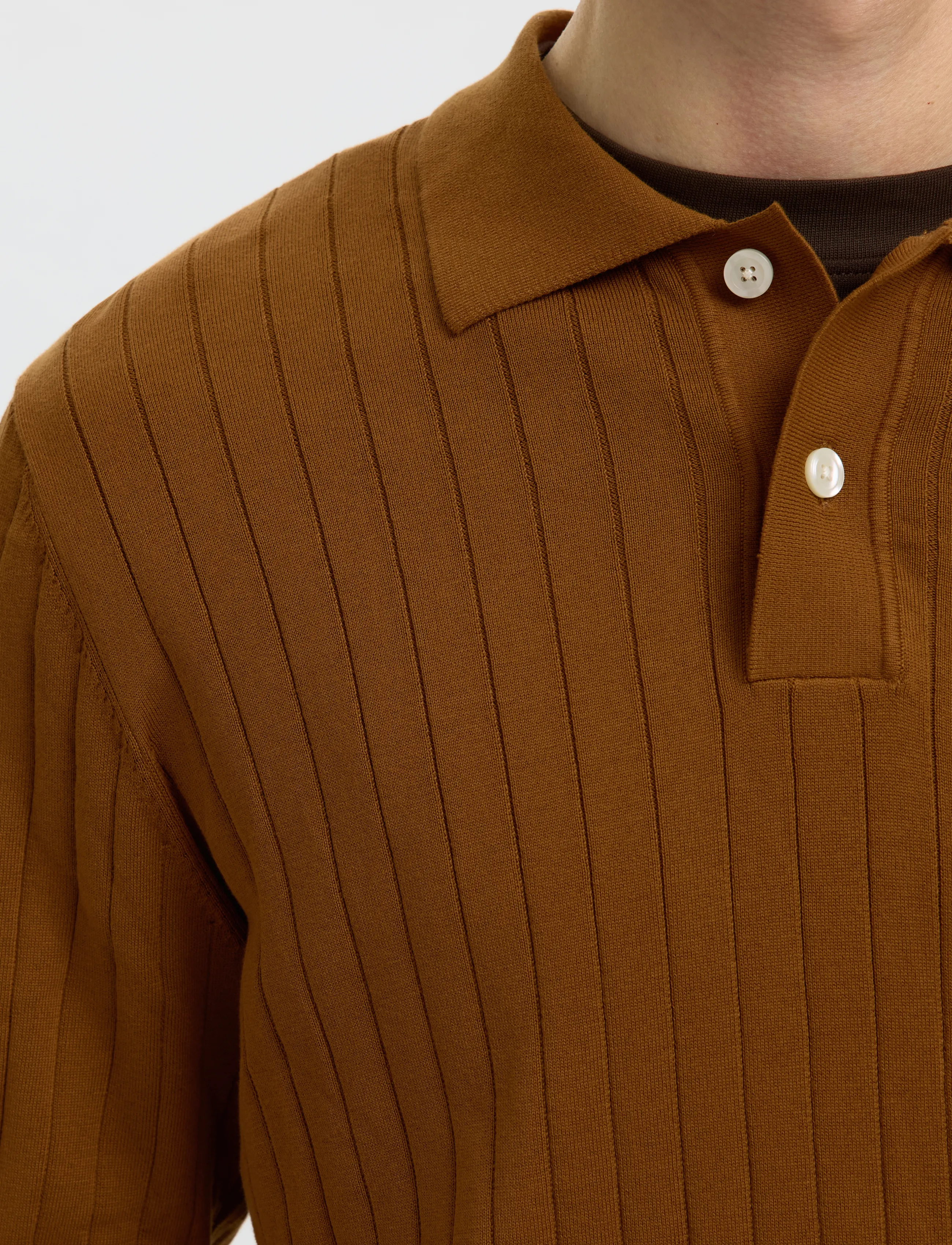 Selected - SLMTORINO LS KNIT RIB POLO NOOS - monks robe - 4