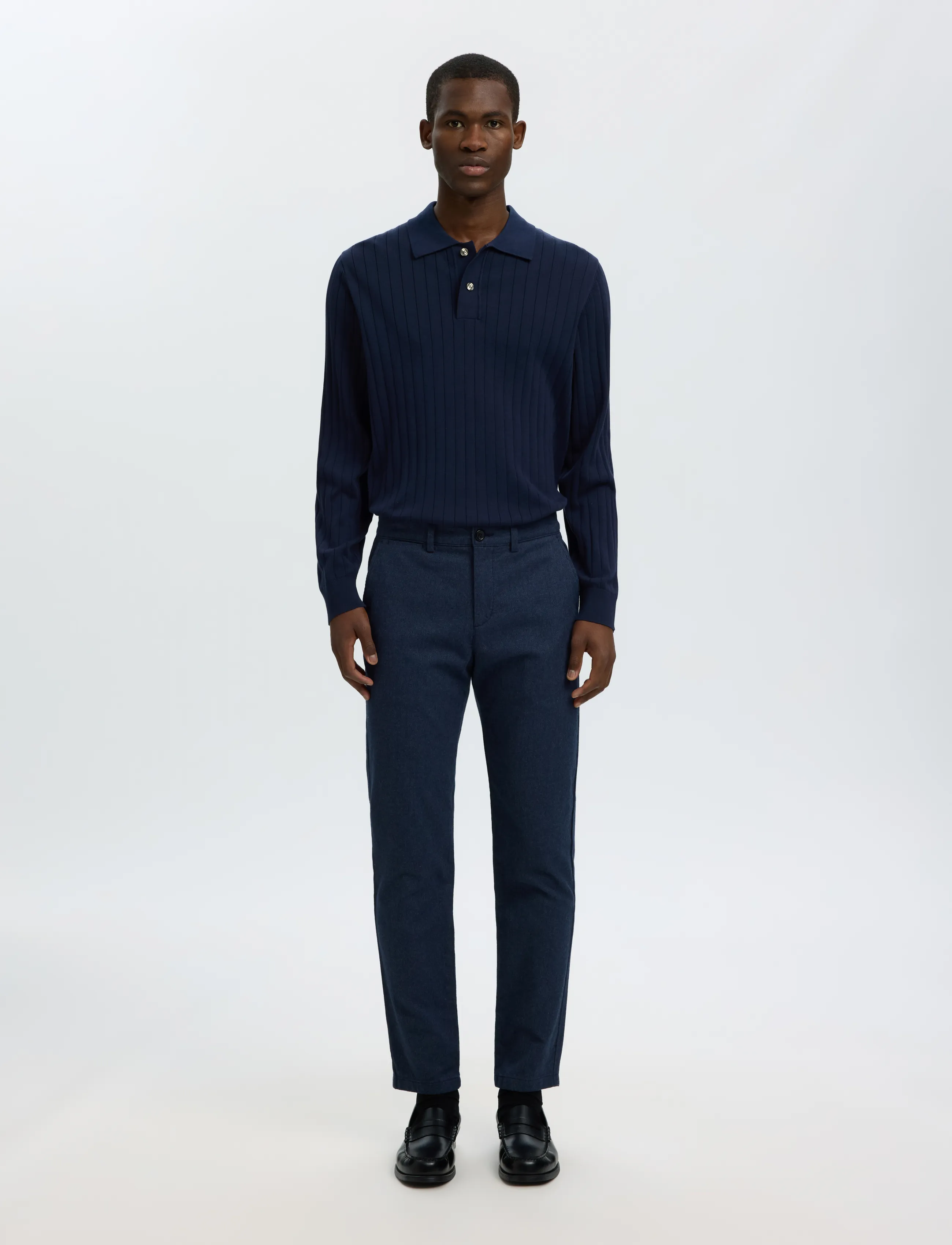 Selected - SLMTORINO LS KNIT RIB POLO NOOS - navy blazer - 3