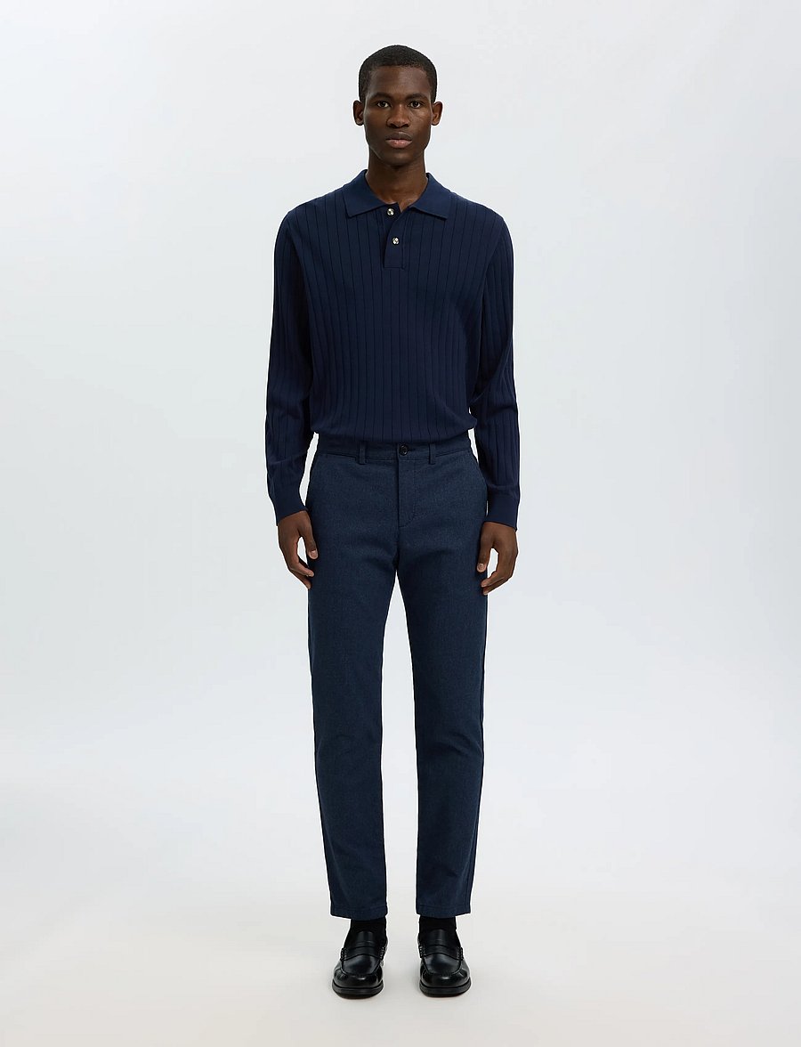 Selected - SLMTORINO LS KNIT RIB POLO NOOS - langärmelige strick-polohemden - navy blazer - 3