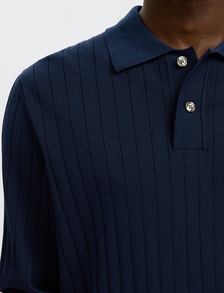 Selected - SLMTORINO LS KNIT RIB POLO NOOS - langärmelige strick-polohemden - navy blazer - 4