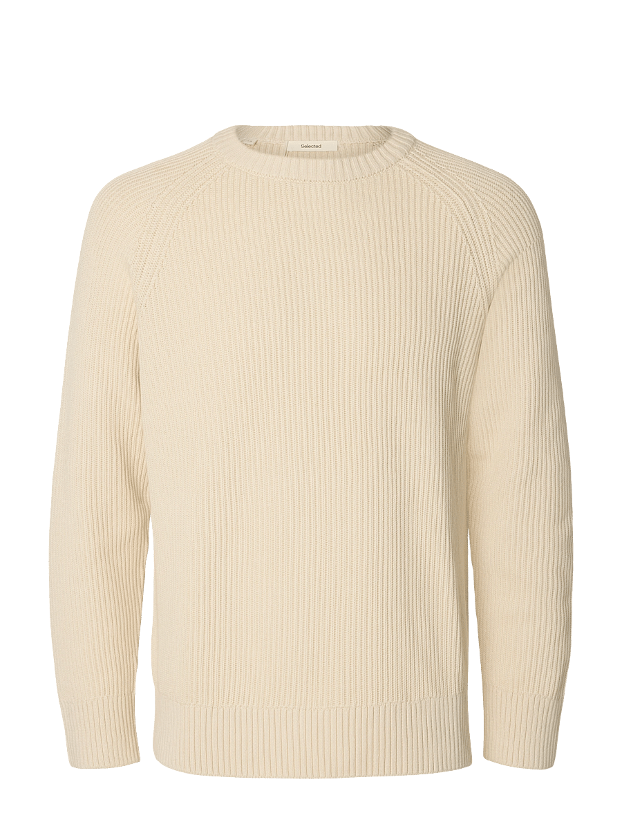 Selected - SLMBRAUN KNIT RIB CREW NECK NOOS - rundhals - birch - 1