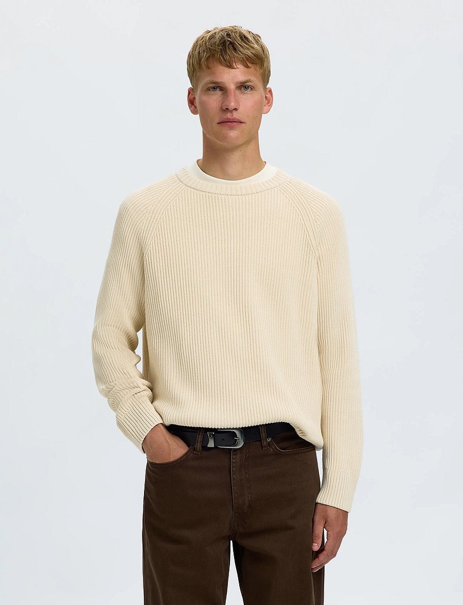 Selected - SLMBRAUN KNIT RIB CREW NECK NOOS - rundhals - birch - 0