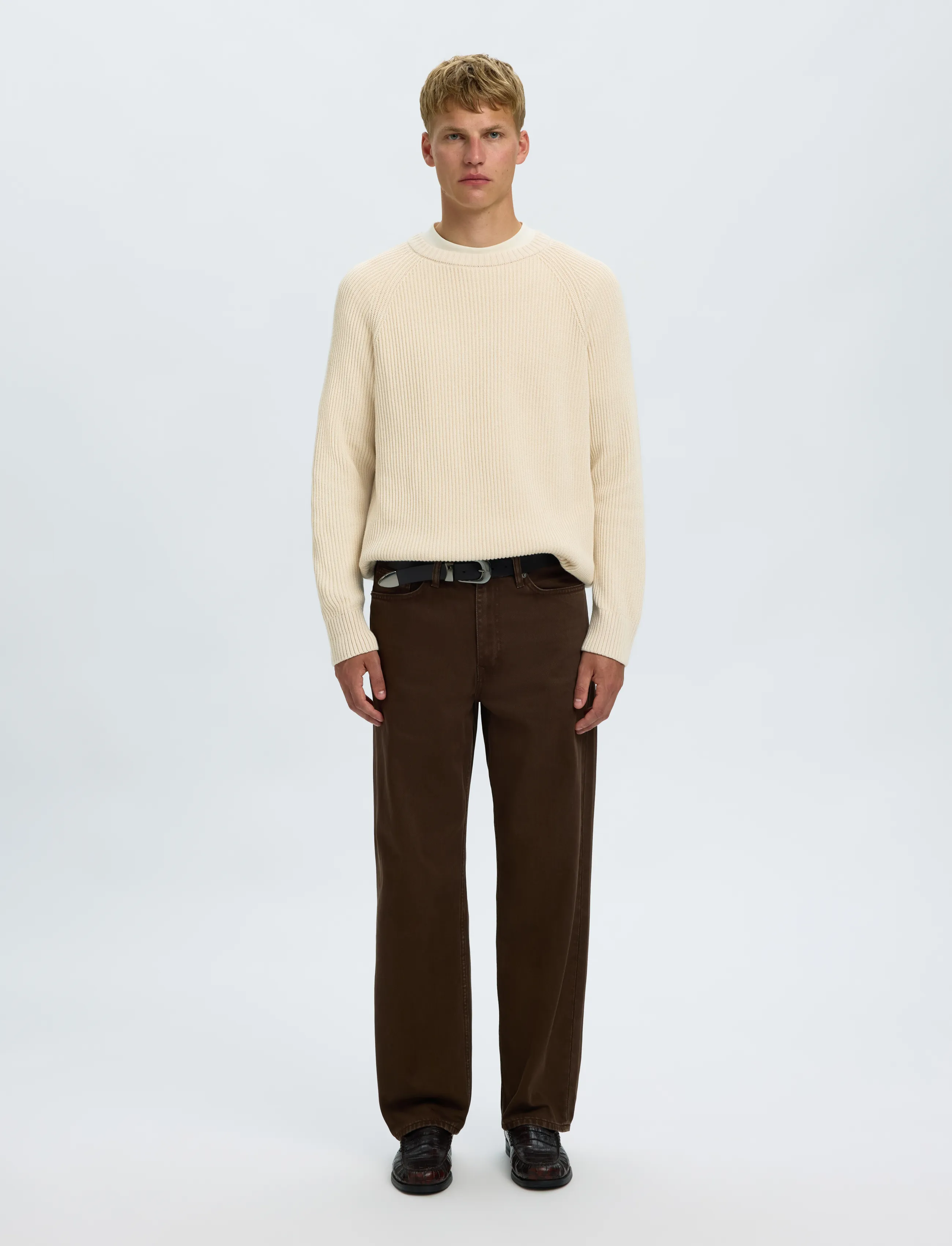 Selected - SLMBRAUN KNIT RIB CREW NECK NOOS - rundhals - birch - 3