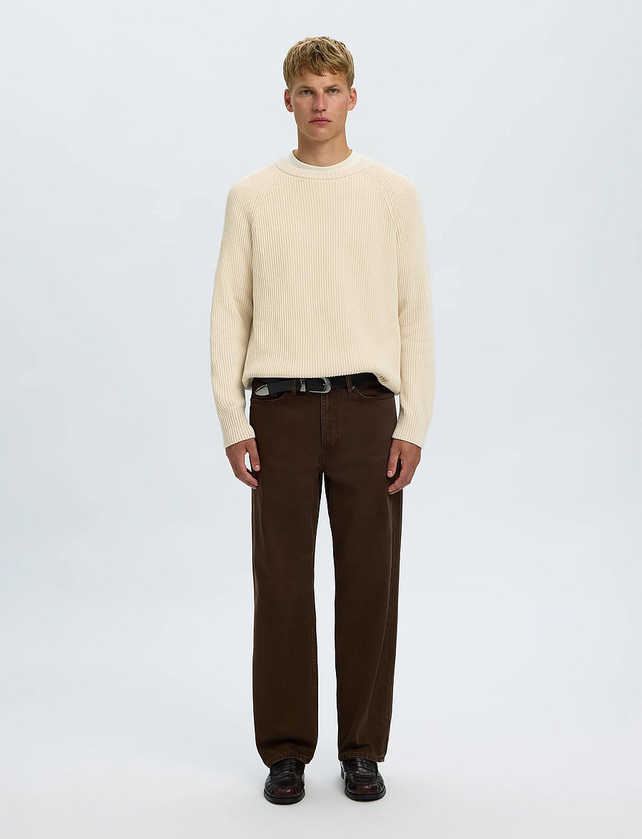 Selected - SLMBRAUN KNIT RIB CREW NECK NOOS - rundhals - birch - 3