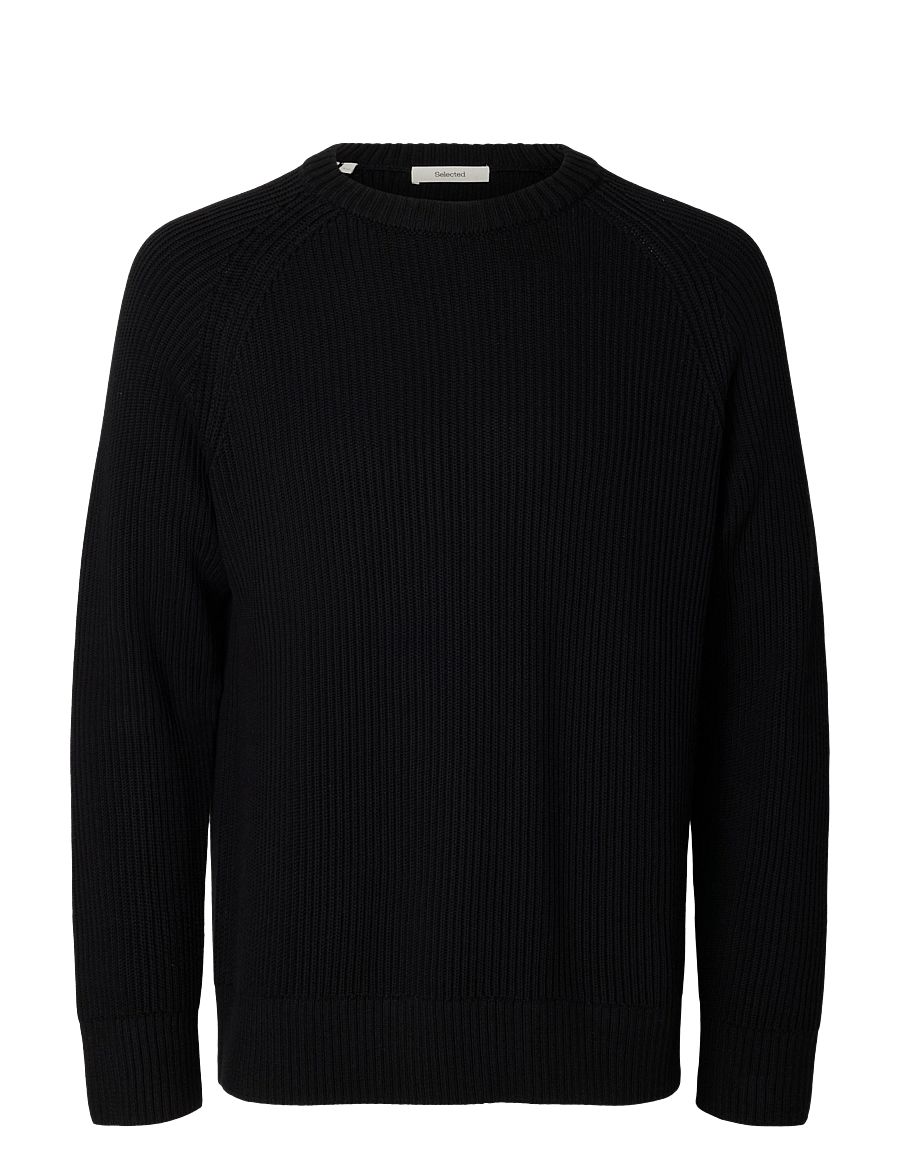 Selected - SLMBRAUN KNIT RIB CREW NECK NOOS - black - 1