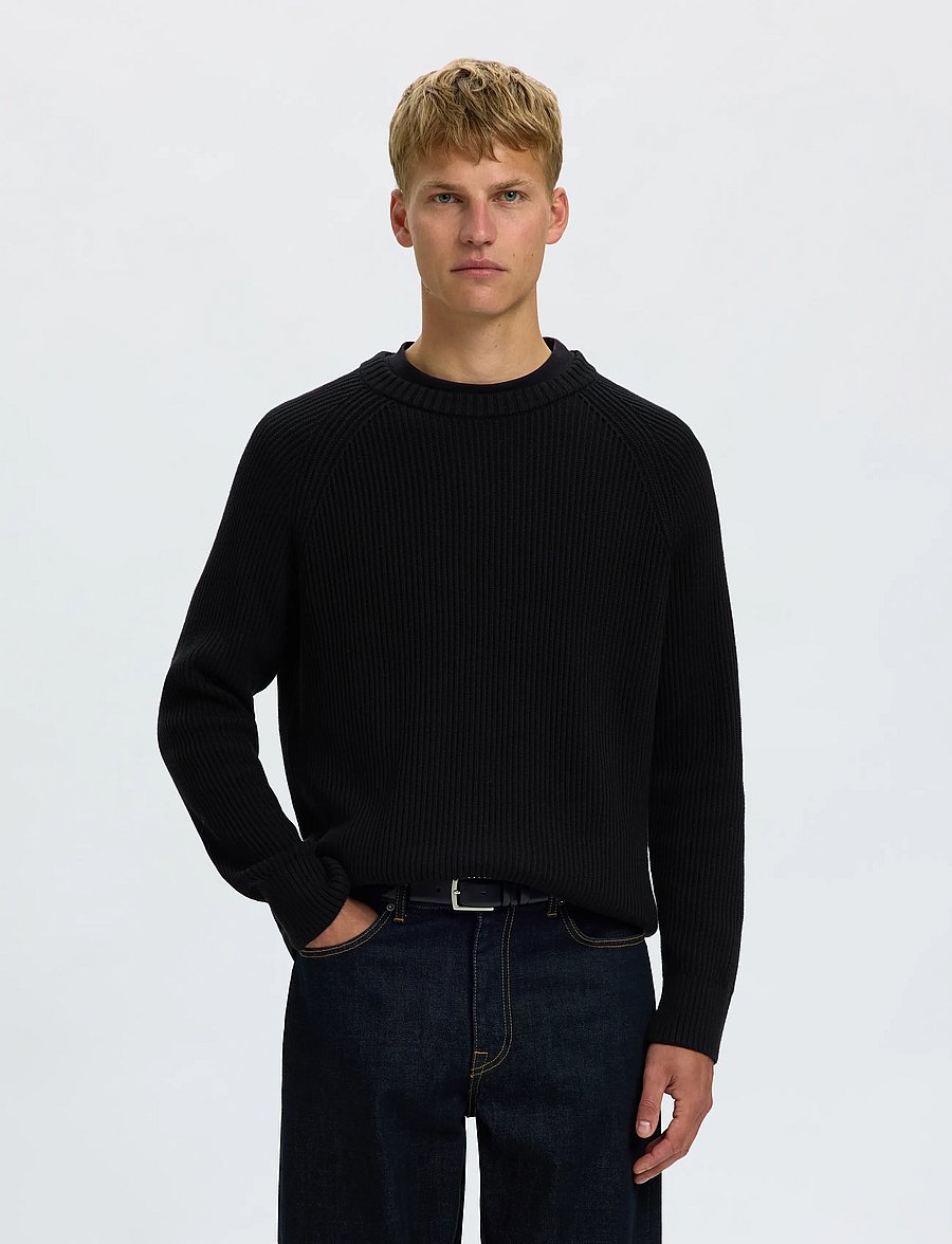 Selected - SLMBRAUN KNIT RIB CREW NECK NOOS - black - 0