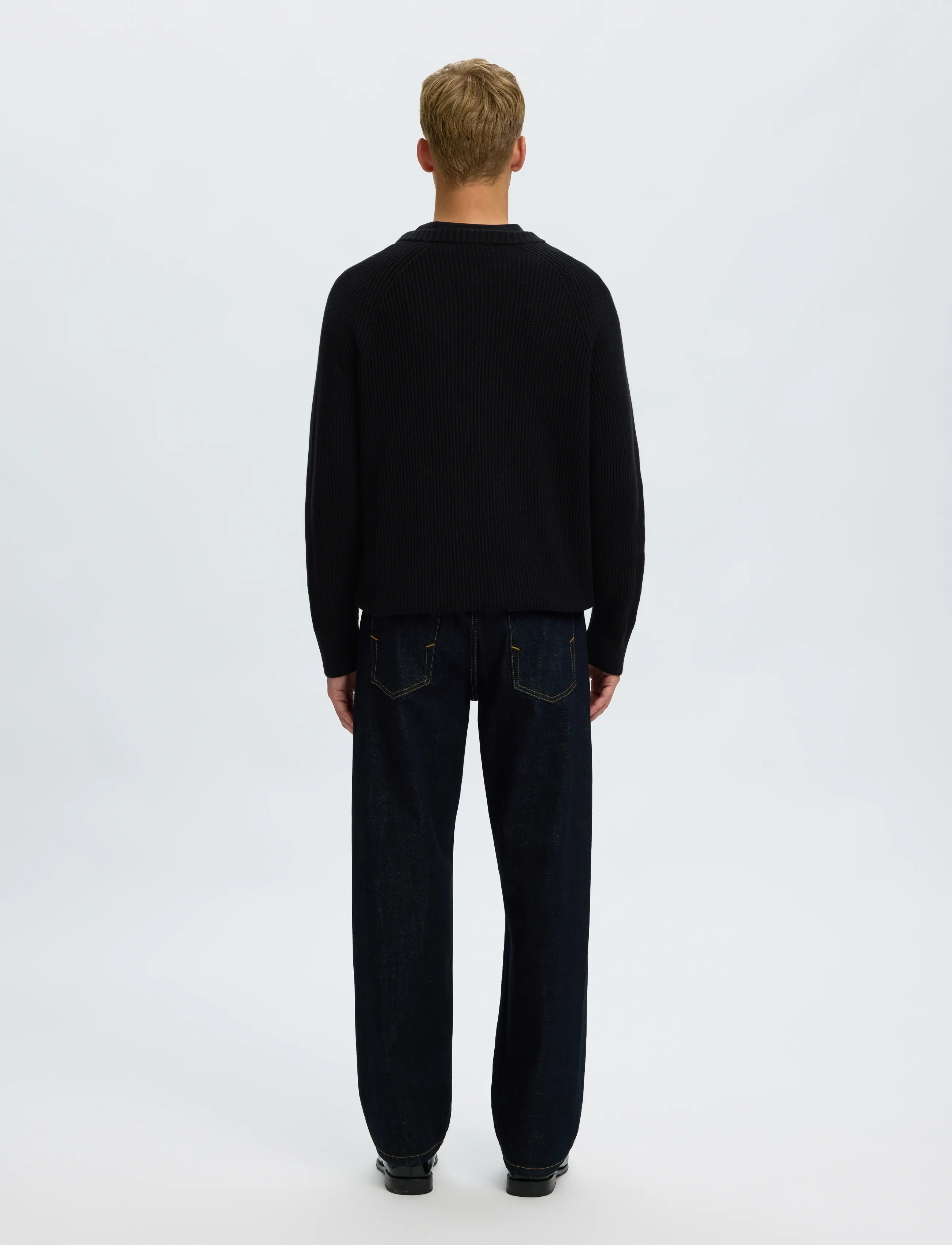 Selected - SLMBRAUN KNIT RIB CREW NECK NOOS - black - 2