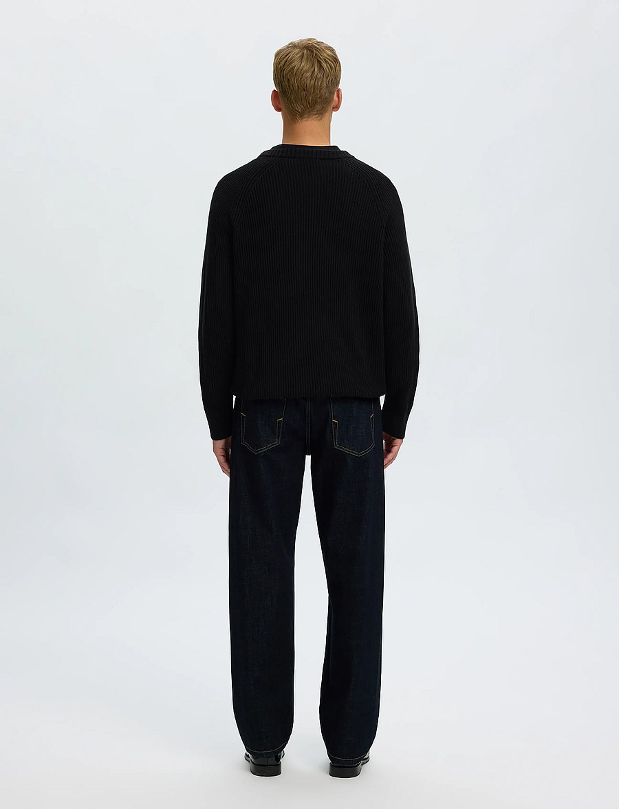 Selected - SLMBRAUN KNIT RIB CREW NECK NOOS - black - 2