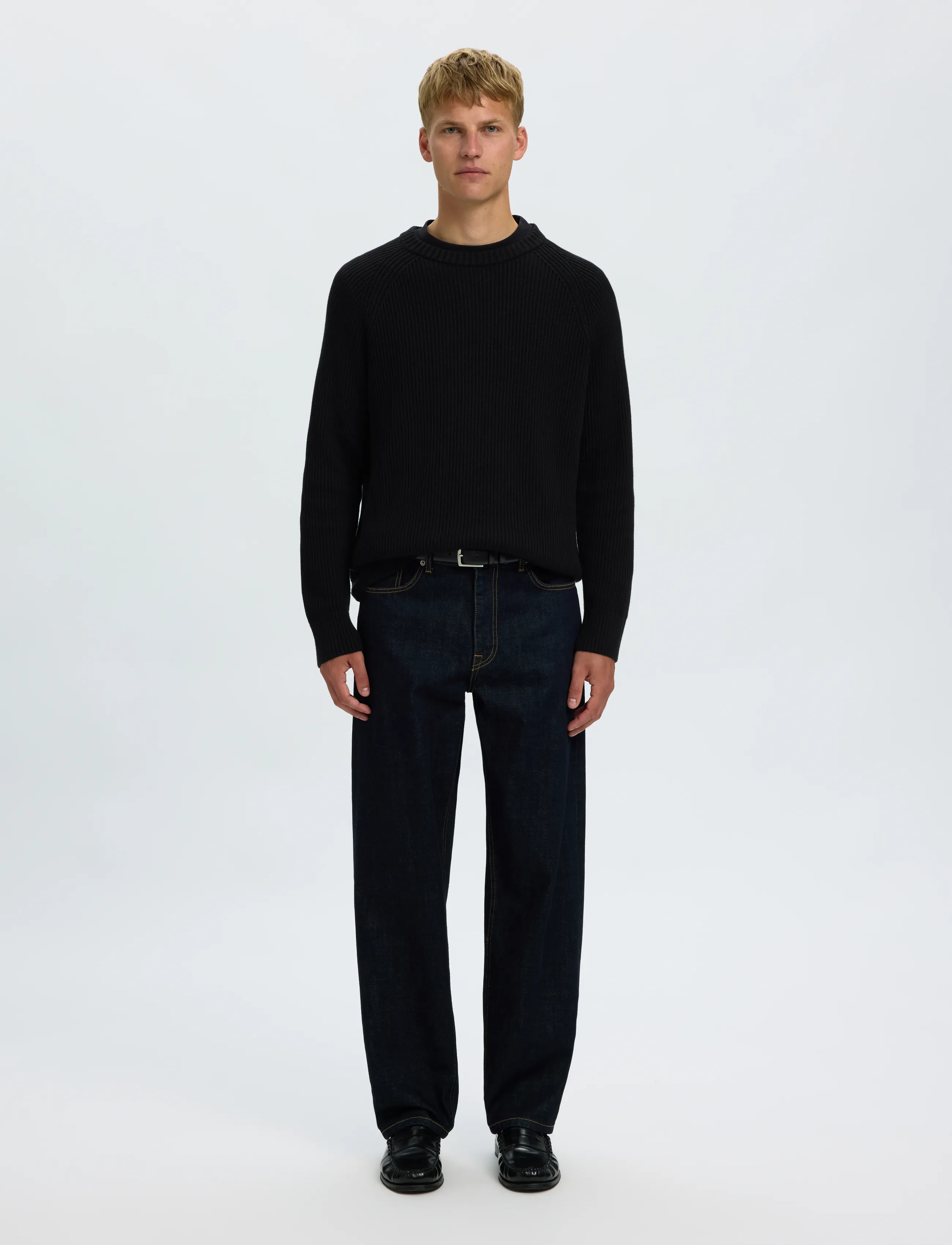 Selected - SLMBRAUN KNIT RIB CREW NECK NOOS - black - 3