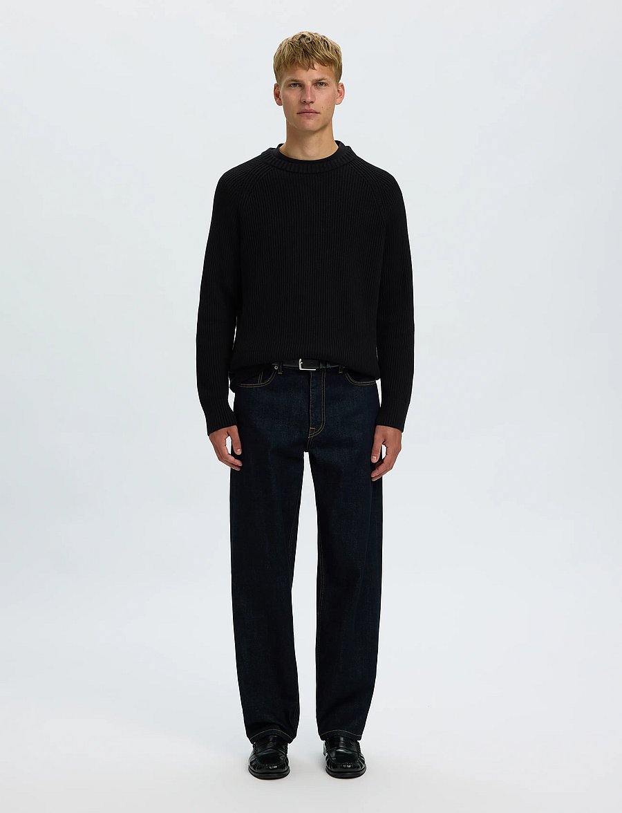 Selected - SLMBRAUN KNIT RIB CREW NECK NOOS - black - 3
