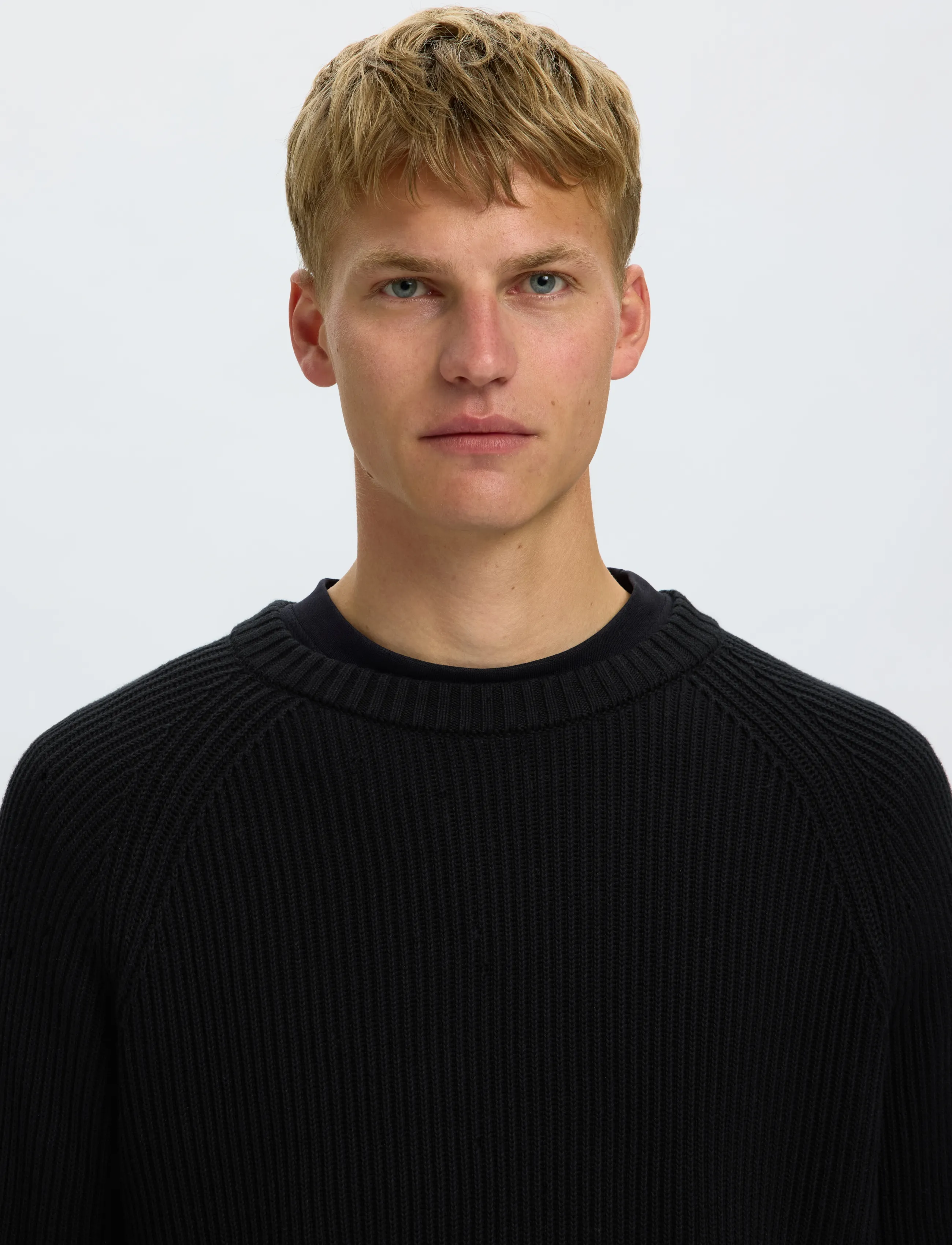 Selected - SLMBRAUN KNIT RIB CREW NECK NOOS - black - 4
