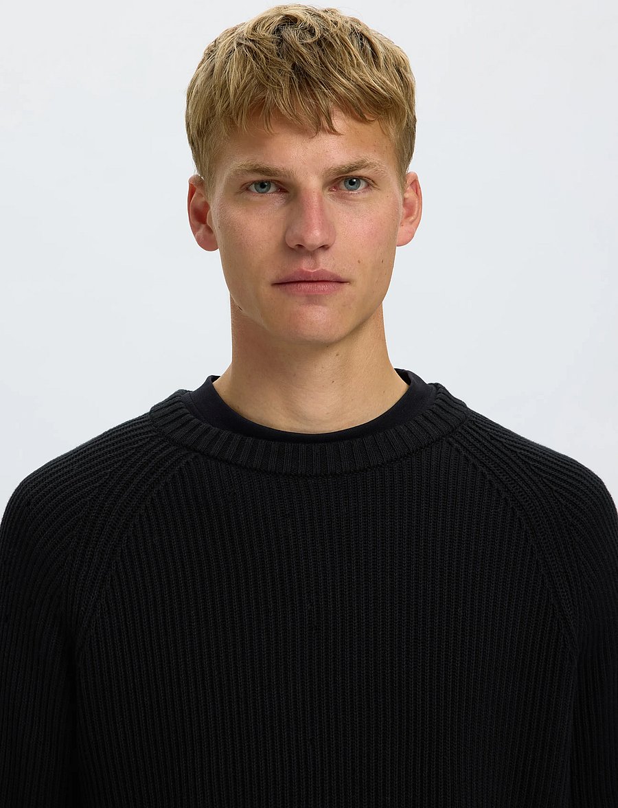 Selected - SLMBRAUN KNIT RIB CREW NECK NOOS - black - 4